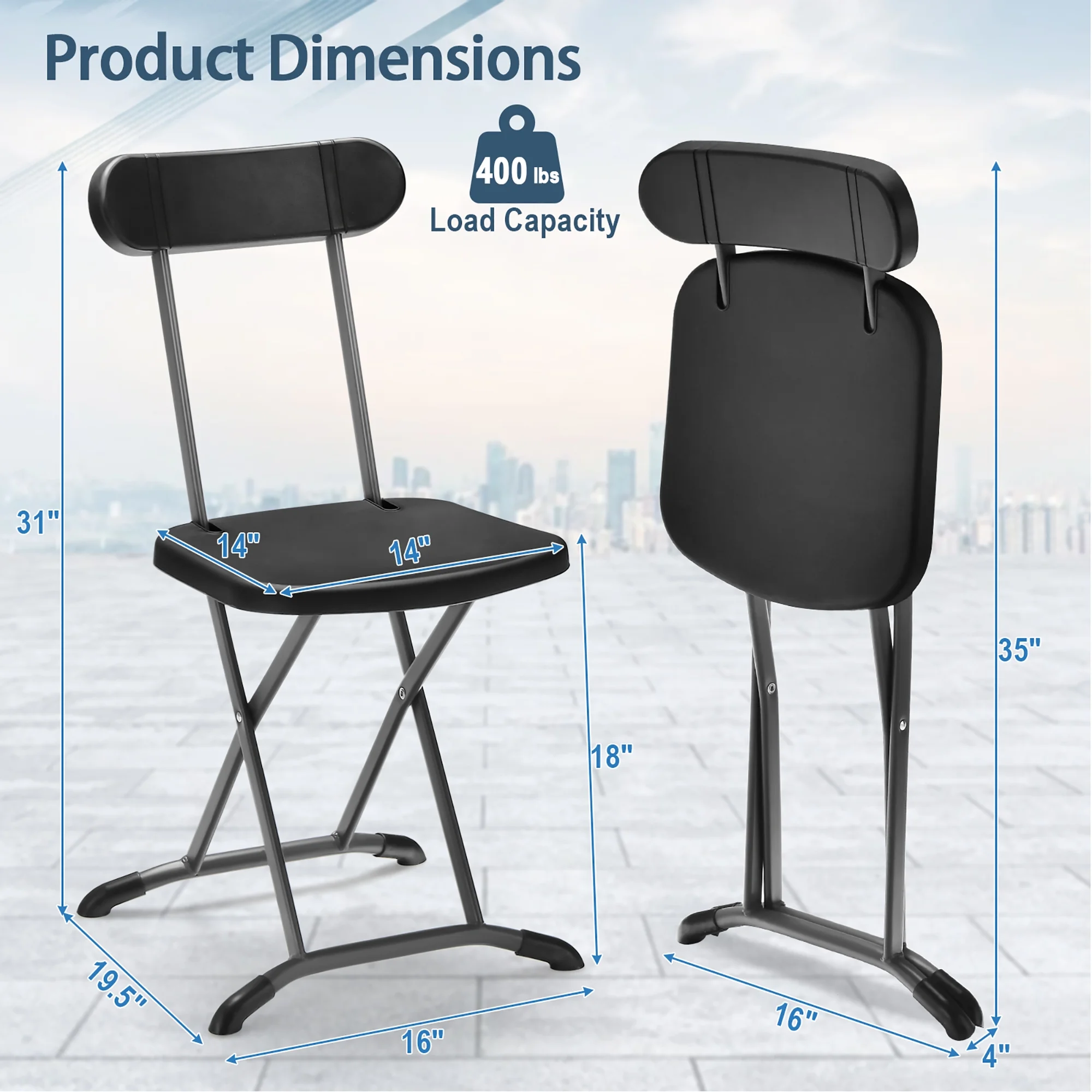 Gymax 4-Pack Folding Chair w/ Metal Curved Feet Wide Seat & Ergonomic Backrest Black
