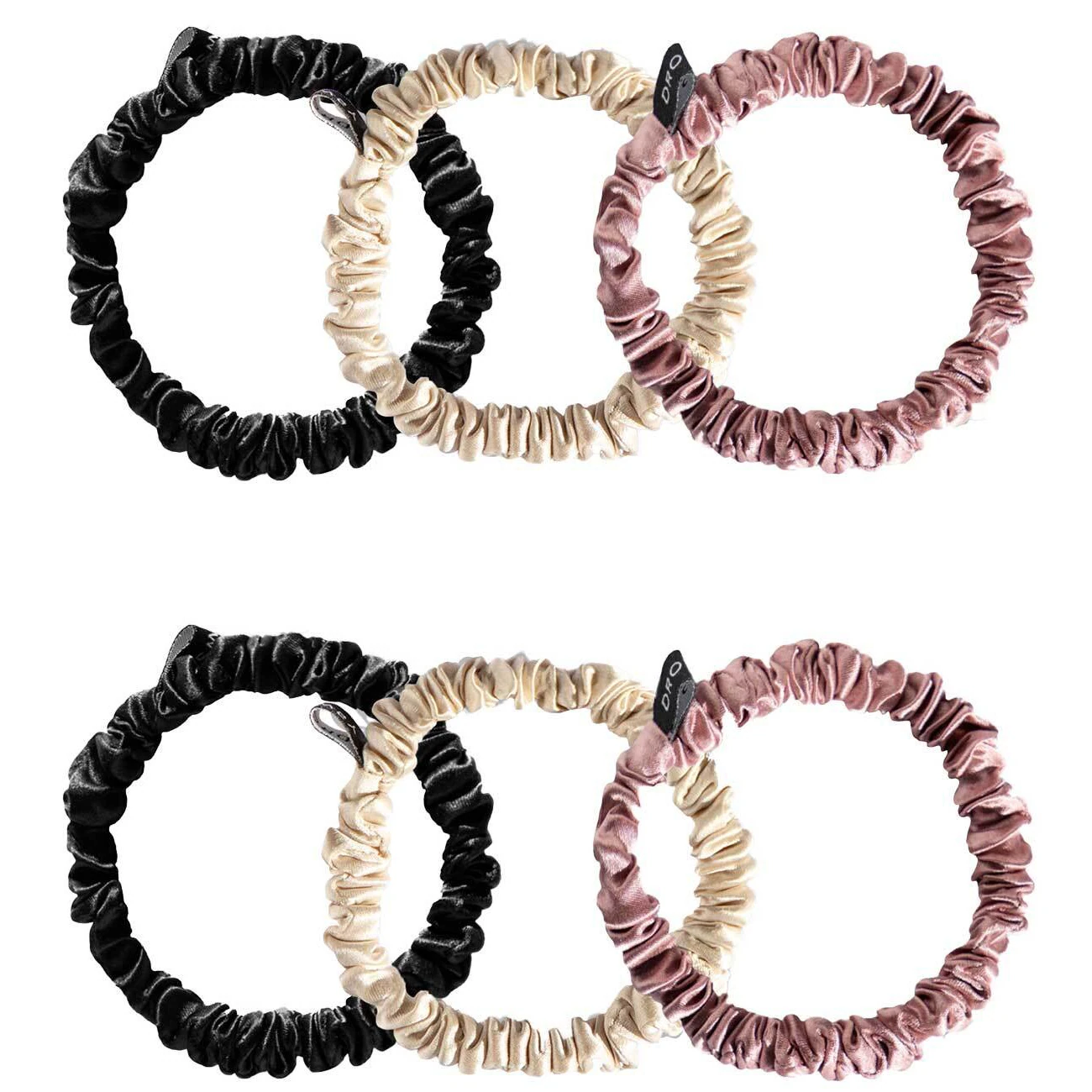 Skinny Scrunchie Set - Damask Rose, Dusty Gold & Black Jade
