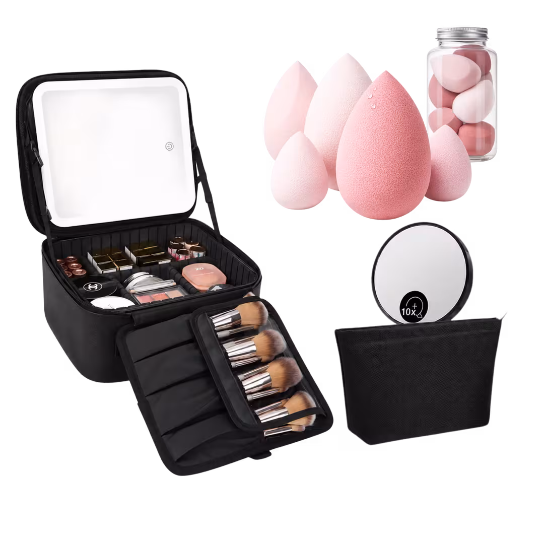 CosmoGlo  Makeup Case with Beauty Sponge Set