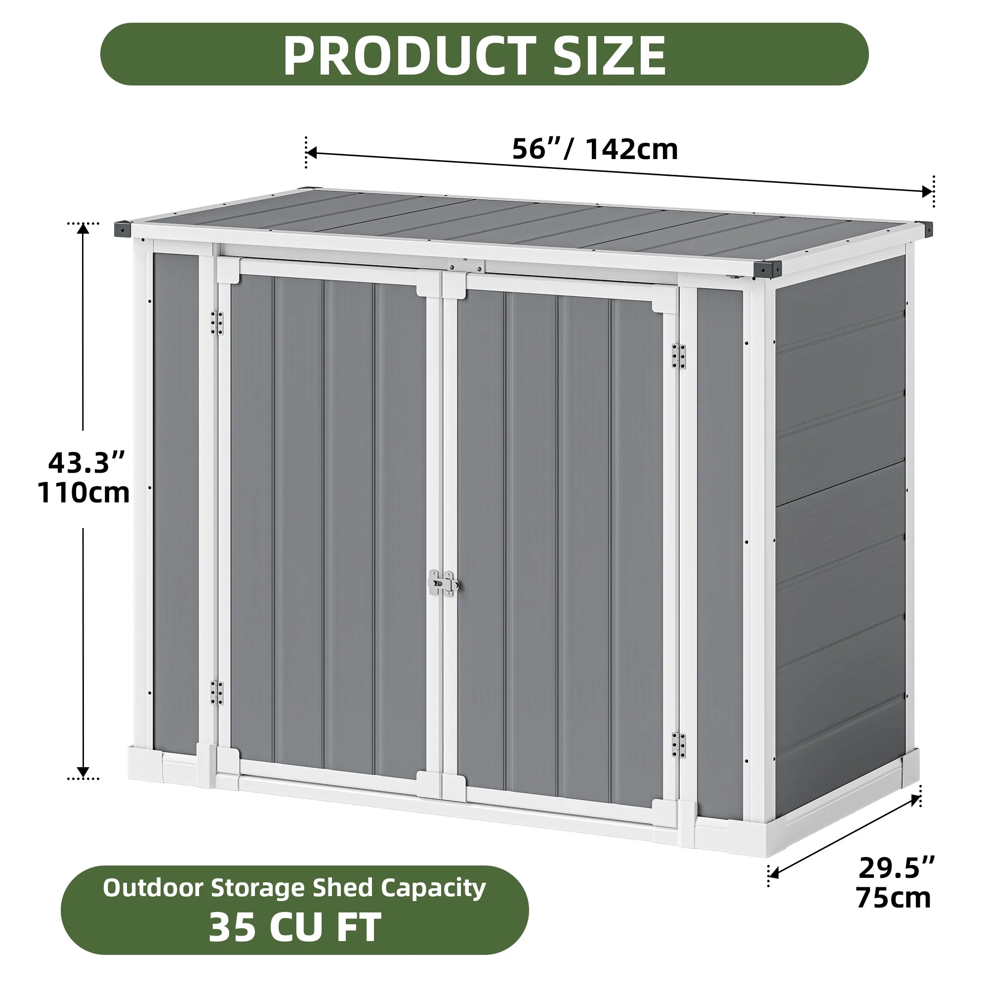 Dextrus 35 Cu ft Resin Storage Shed Without Shelf, 2.5Dx4.7Wx3.6H All Weather Furniture for Patio