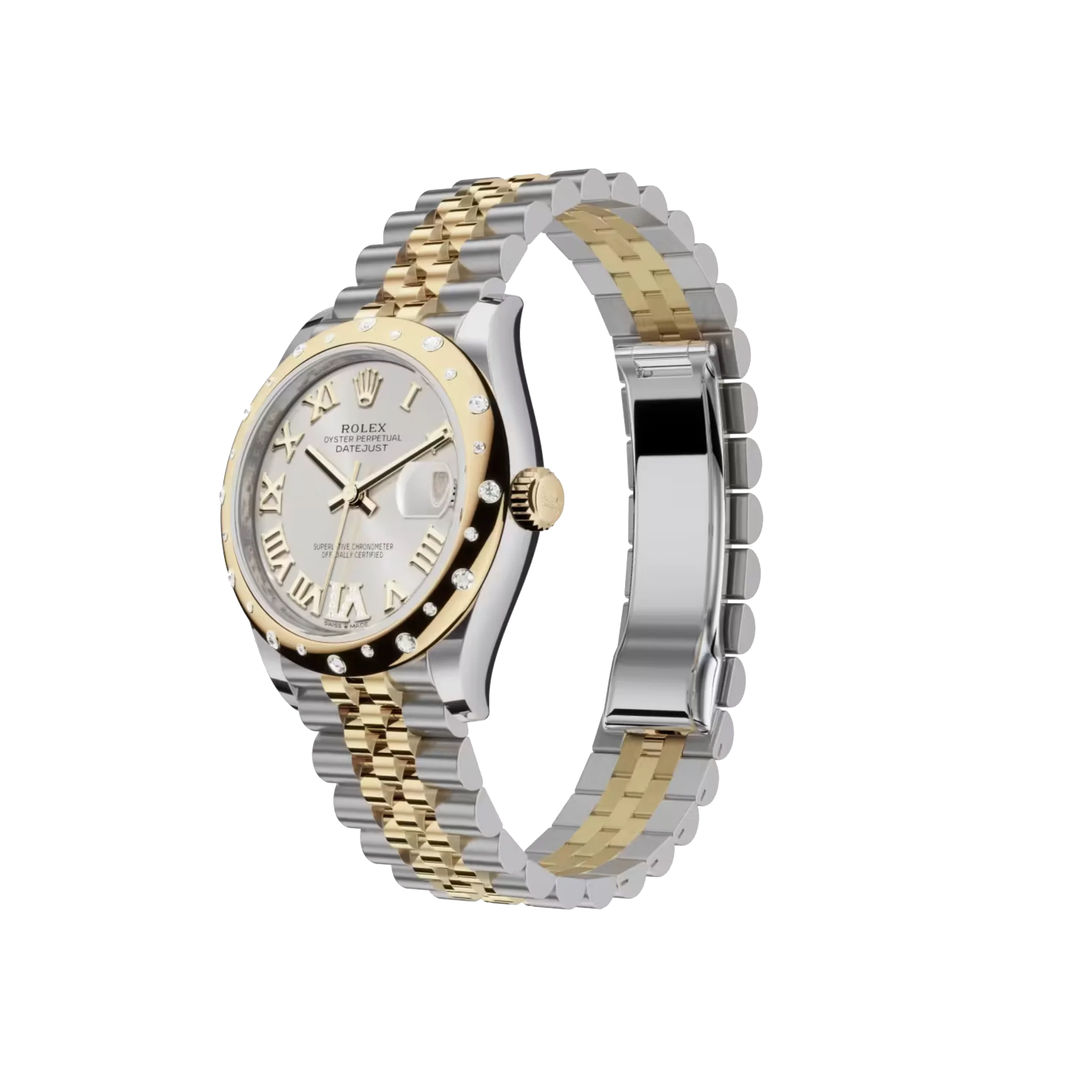 Rolex Datejust: Oystersteel and yellow gold, silver, diamond-set dial, Jubilee bracelet, m278343rbr-0004