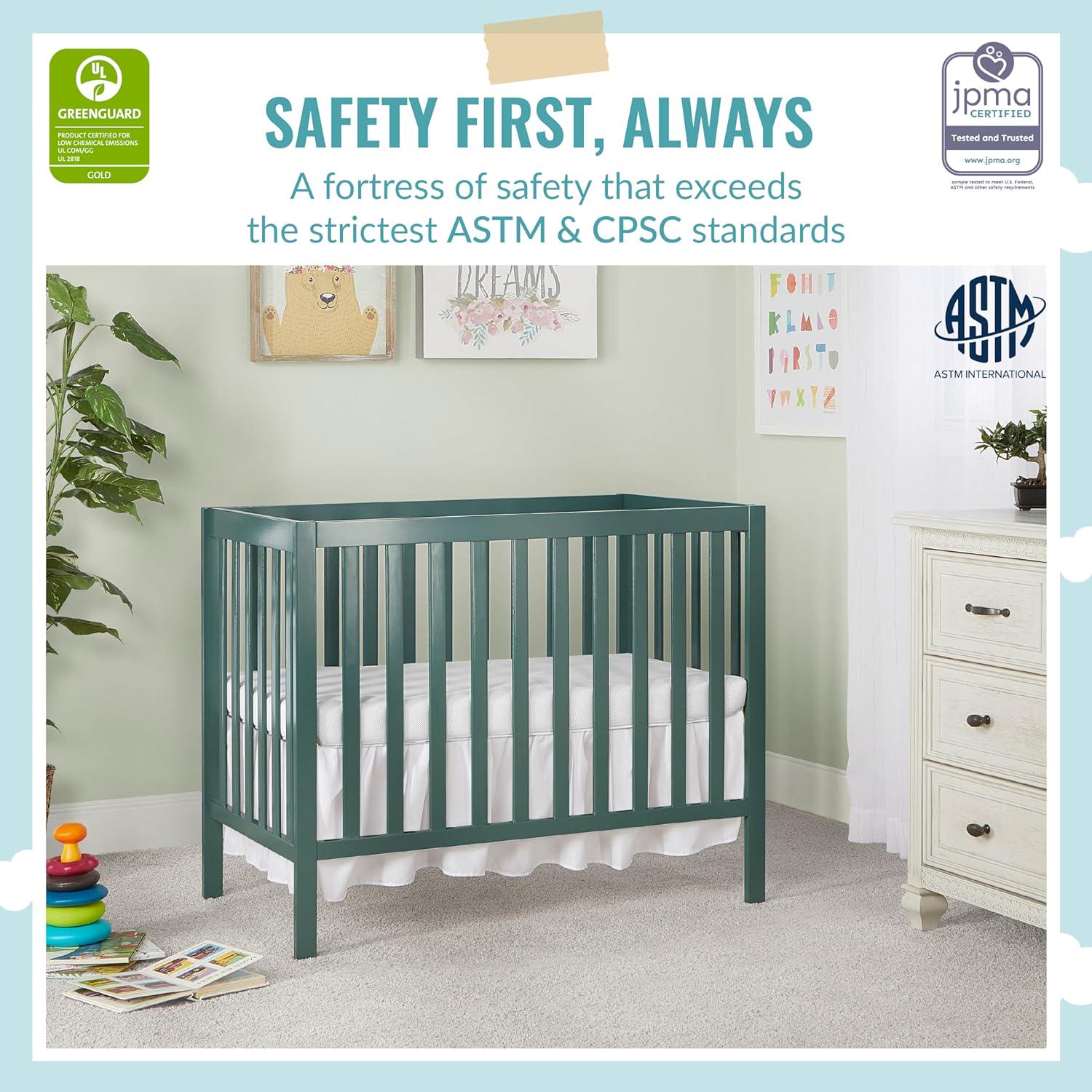 Dream On Me Edgewood 4-in-1 Convertible Mini Crib. Olive