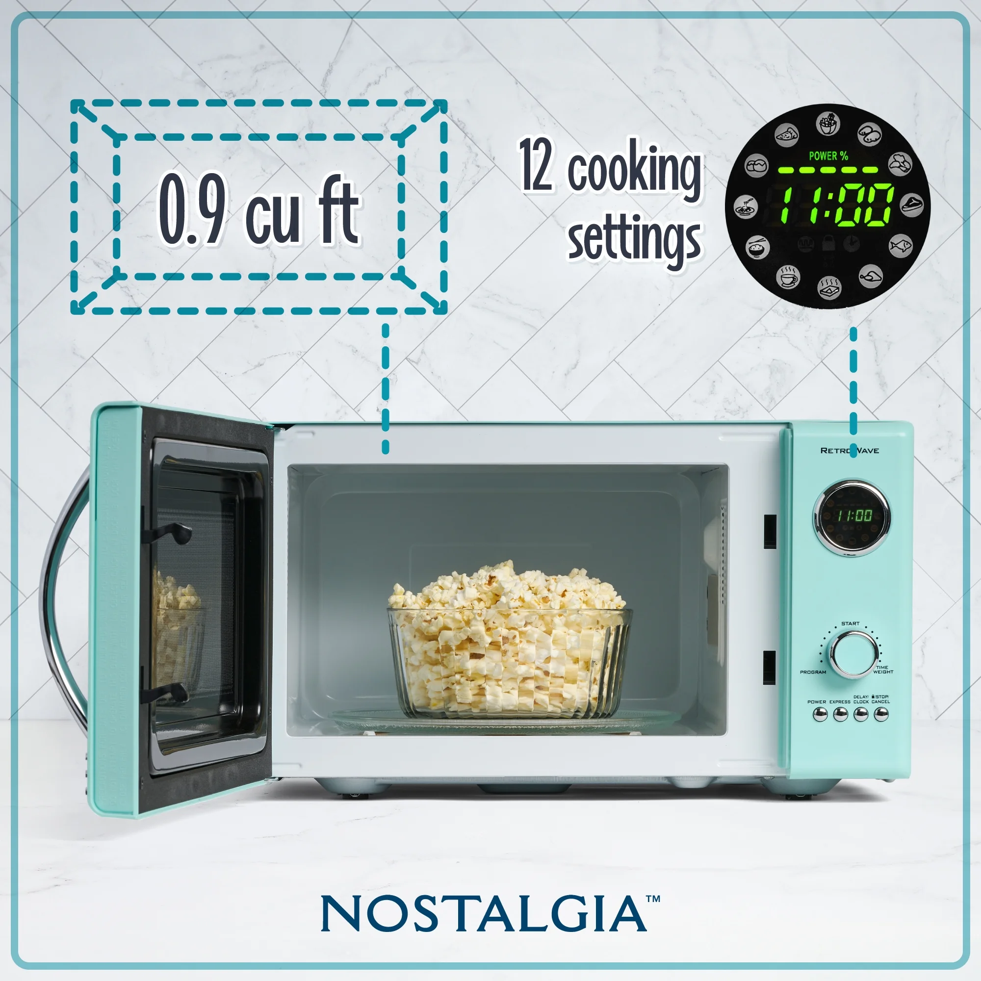 Nostalgia Retro 0.9 Cu. ft. 800-Watt Countertop Microwave Oven, Aqua