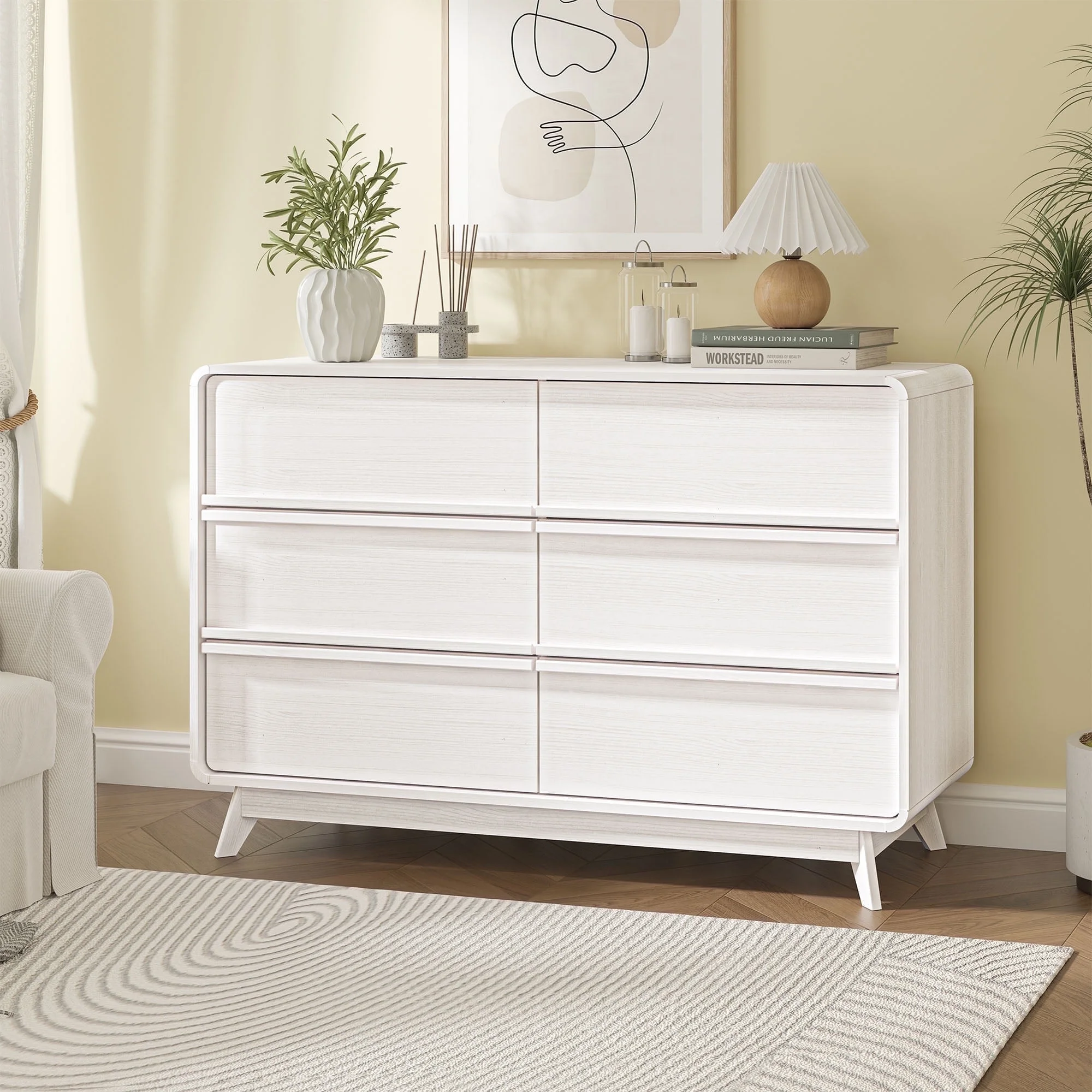 Swedhaus 6-Drawer Cabinet for Room,Bedroom Dresser for Closet with Long Chest,Large Storage Cabinet for Home,White
