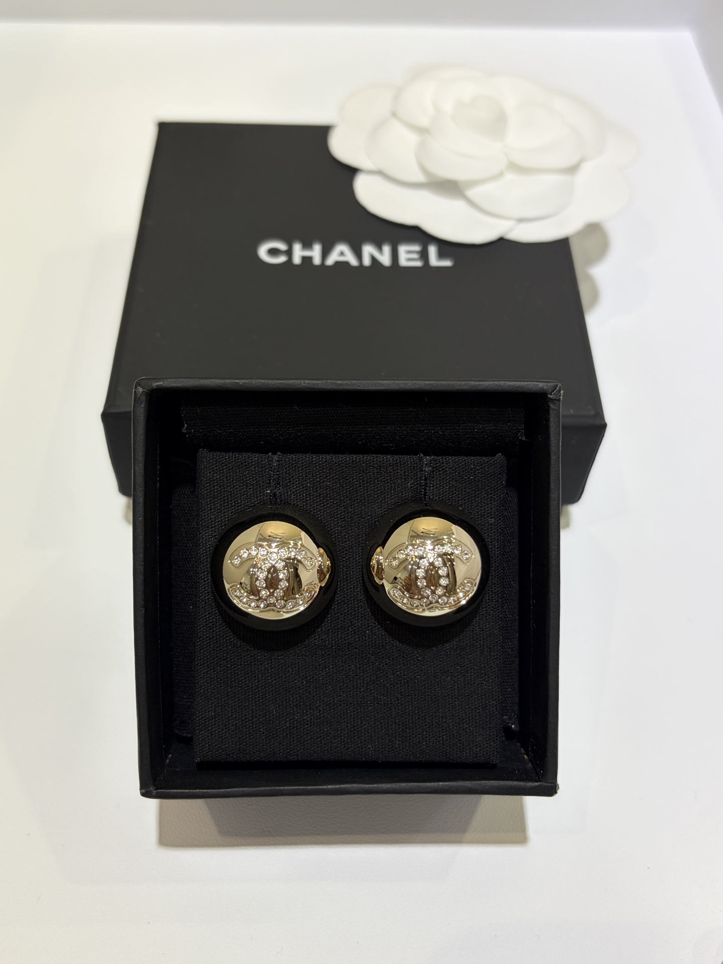 Chanel Crystal CC Dome Stud Earrings