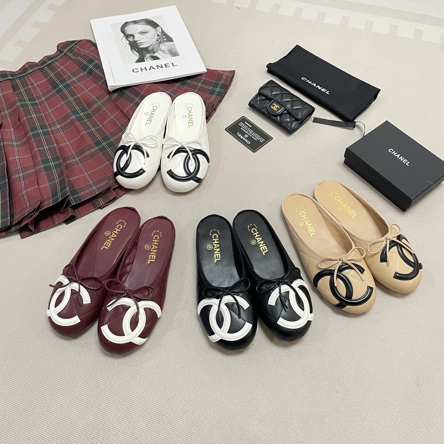 Chanel Quilted CC Logo Bow Ballet Mules