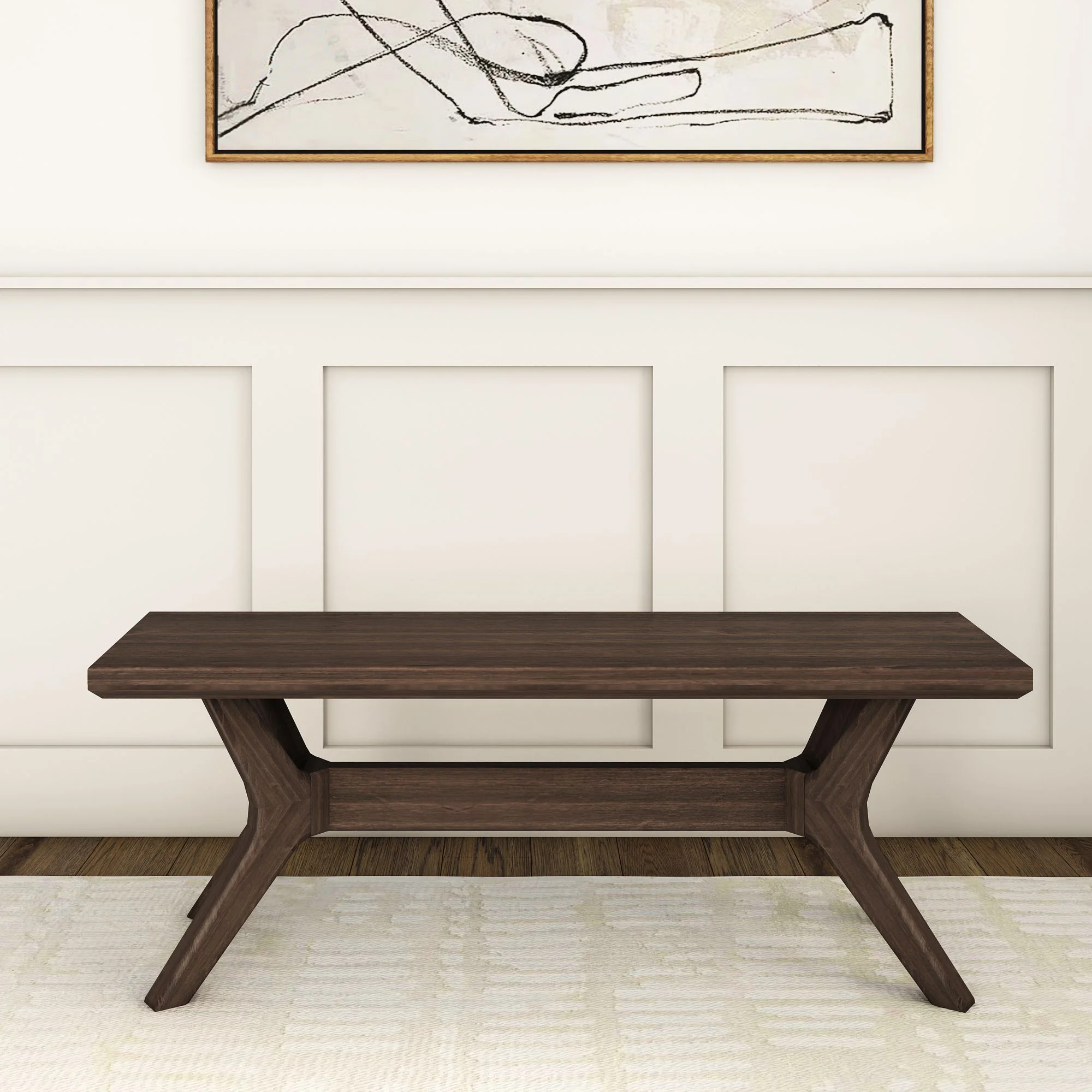 Plank+Beam Solid Wood Verso Dining Bench, 48" Entryway Bench, Minimalist Room Bench, Walnut
