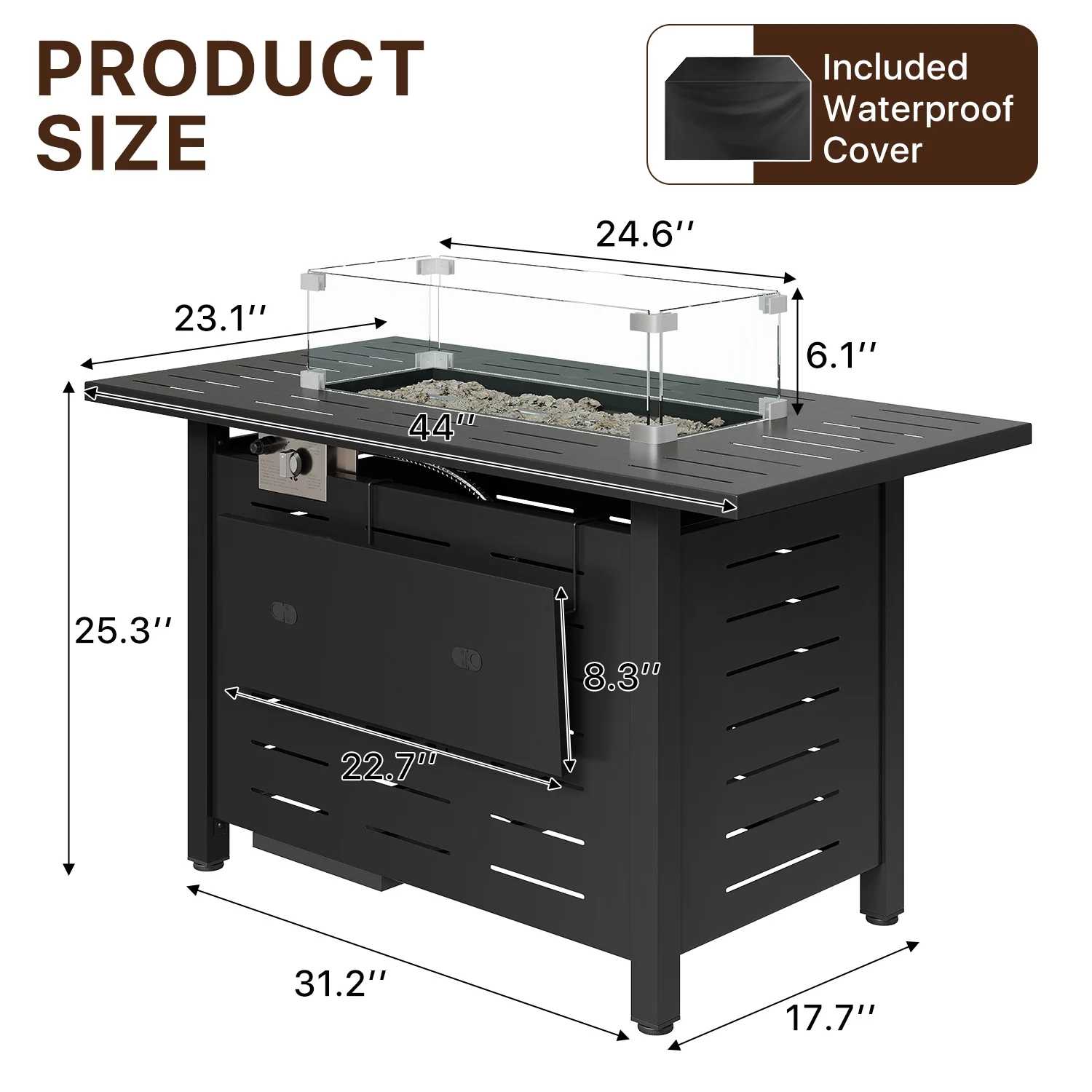 Sunmthink 44" Propane Fire Pit Table, 50,000 BTU Auto Ignition Steel Gas Fire Pit with Removable Lid & Waterproof Cover for Patio, Backyard, Black