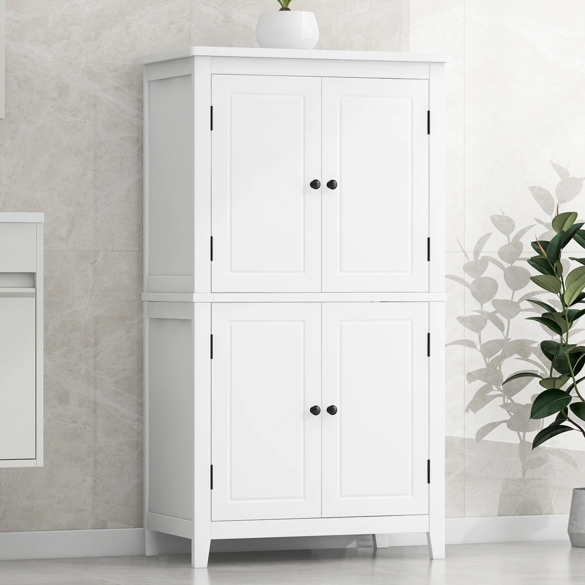 Bellemave Bathroom Floor Storage Cabinet with 4 Doors and Adjustable Shelf Freestanding Cabinet Multifunctional Small Storage Organizer for Living Room 23.6?x 11.8?x 43.3?(White, 4 Doors)