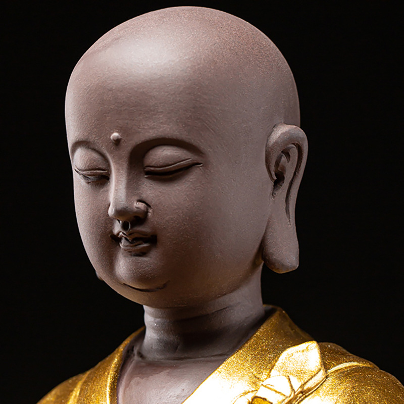 TIKTOK LIVE - Purple Clay Pottery Bodhisattva Statue Golden Robe Ornaments Zen Meaning in Home Decor Buddha Statue Sculpture