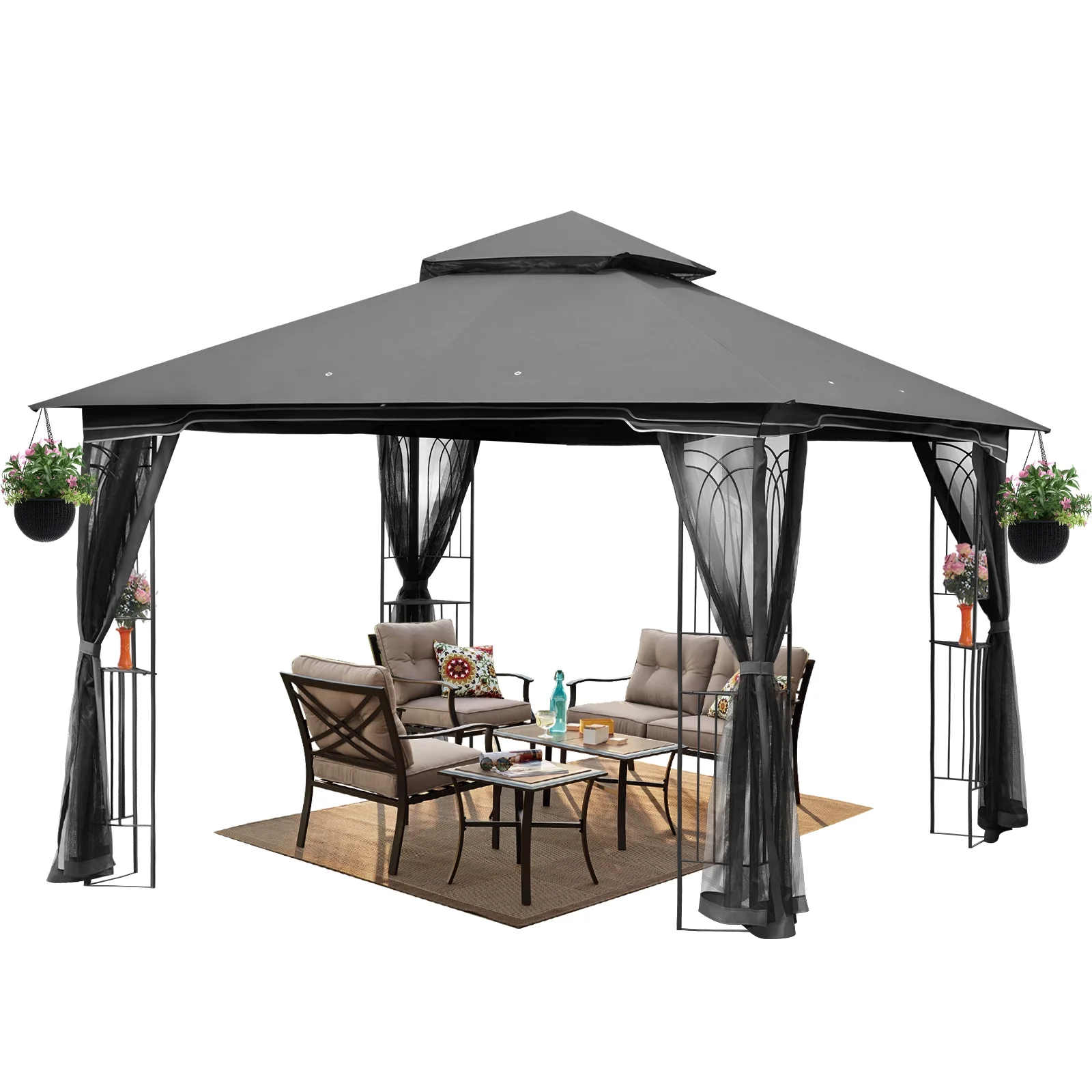 AVAWING 10x10 ft Outdoor Gazebo, Patio Double Soft-Top Canopy, Gray
