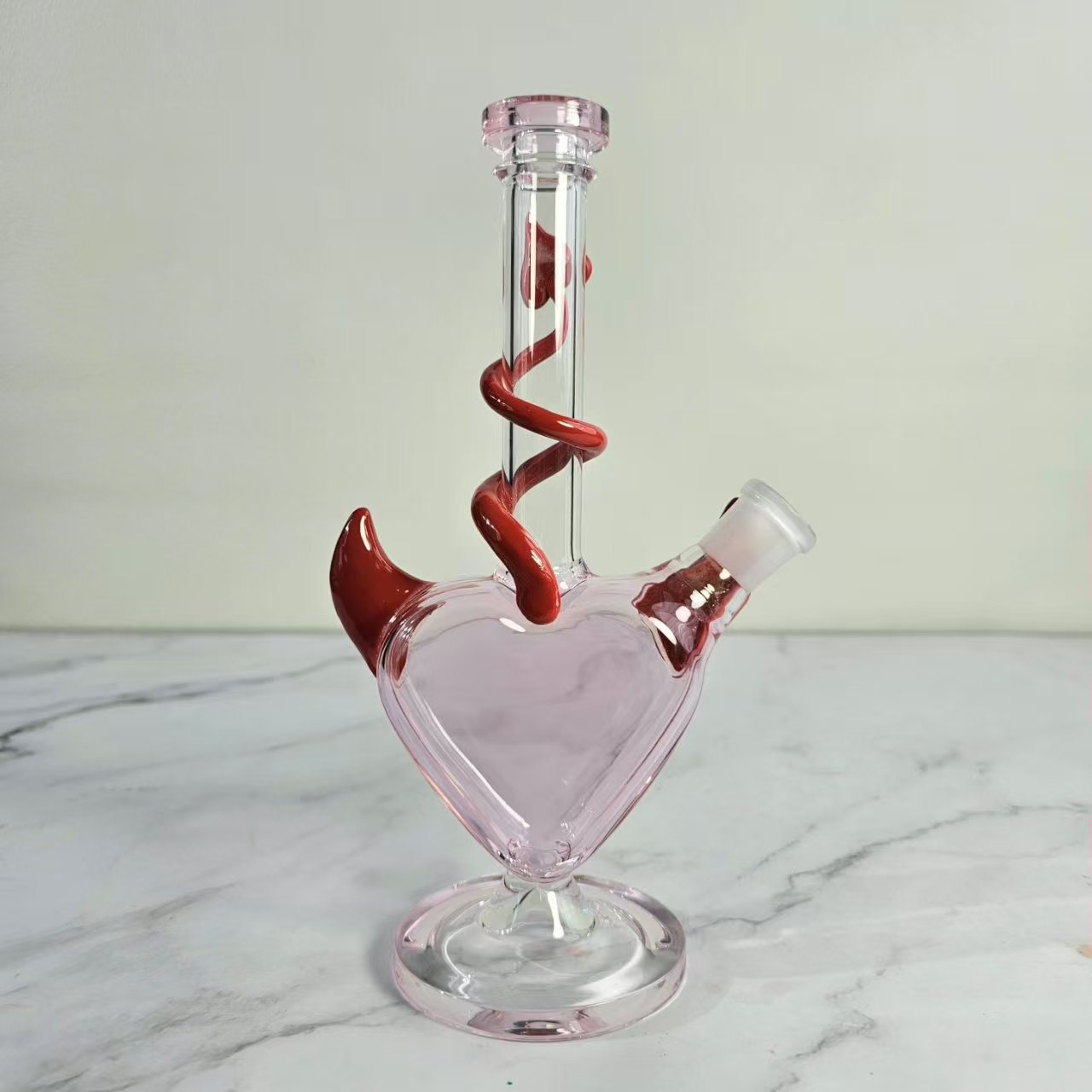 Pink Devil Heart Bong 9 Cartoon Glass Water Pipe