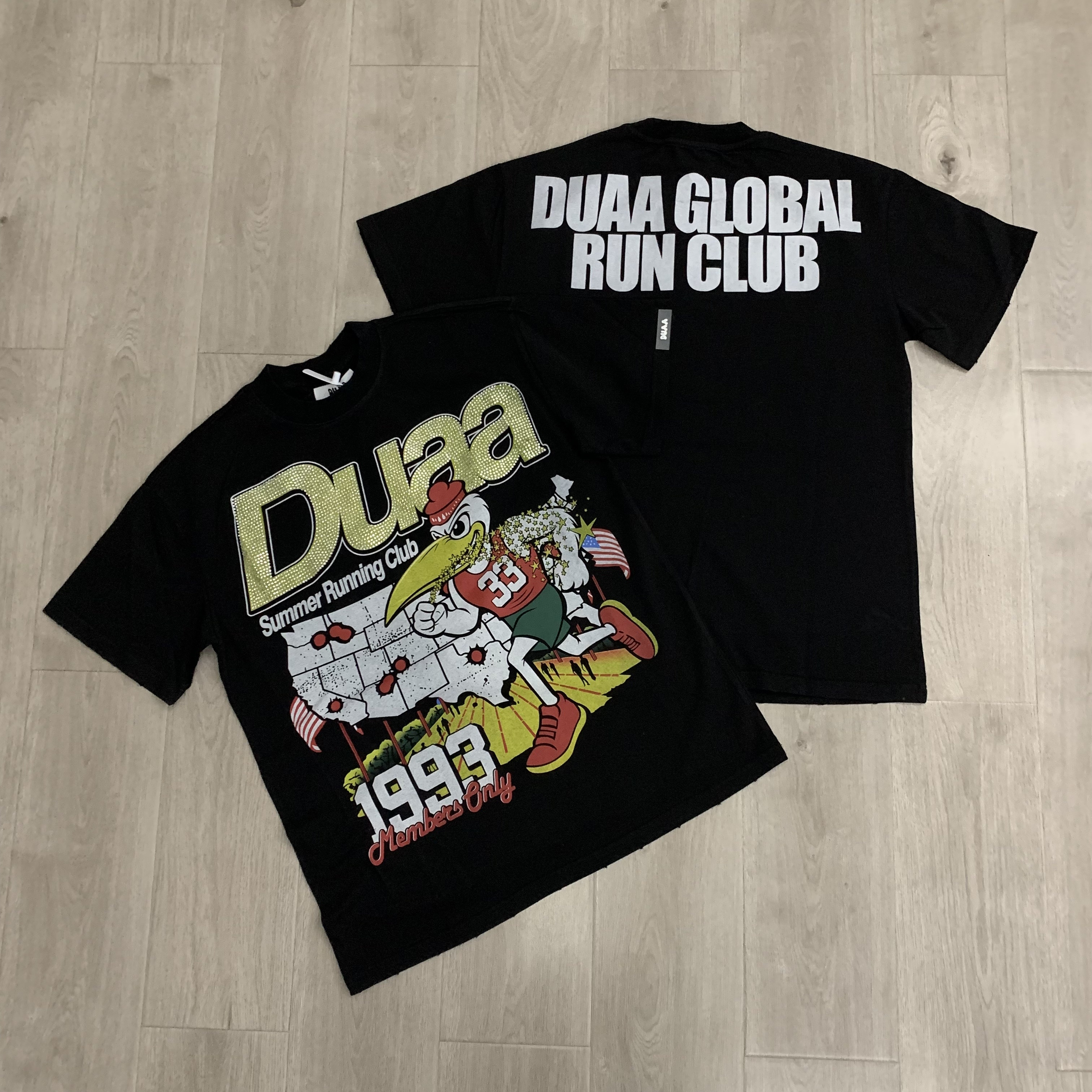 American trendy fashion brand - glittering-diamond-framed distressed short-sleeved T-shirt