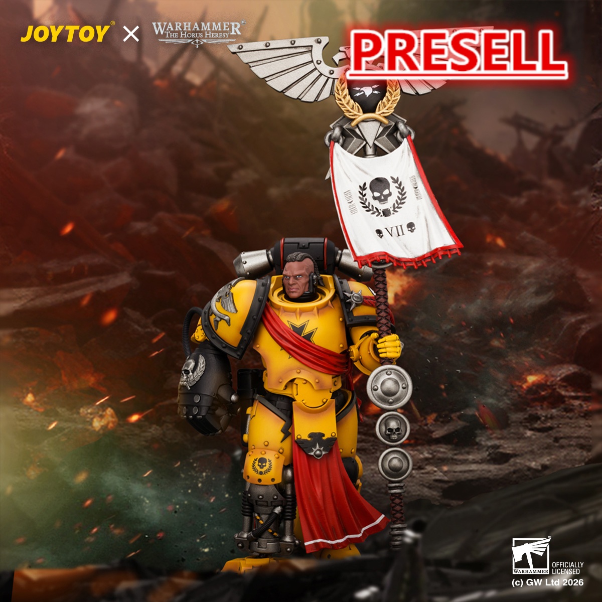 JOYTOY JT05220 Warhammer The Horus Heresy 1:18 Imperial Fists Herald Consul with Standard and Bolt Pistol - JOYTOY WORLD