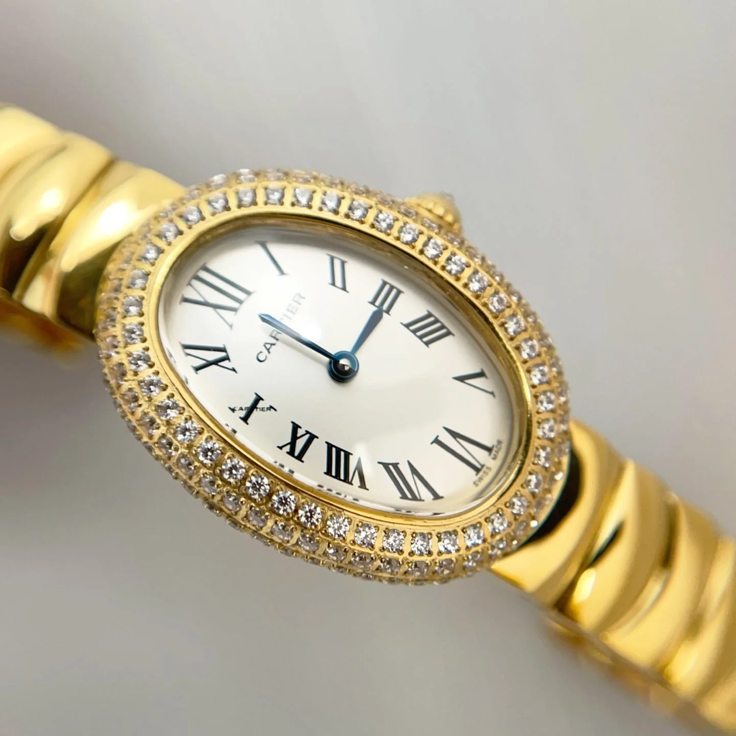 Cartier Watch Baignoire Gold White Dial Diamond Bezel
