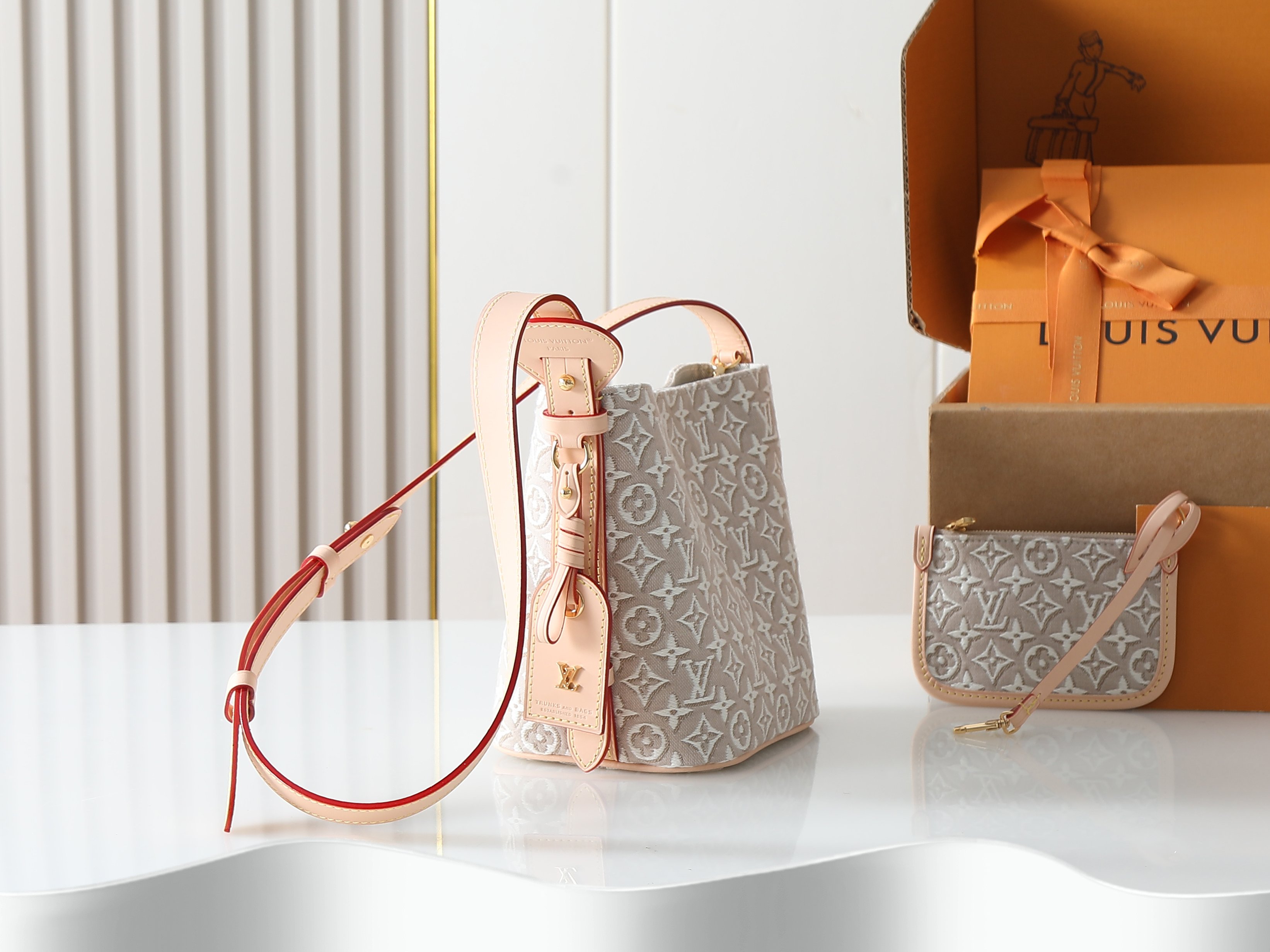 LV All In BB Beige jacquard bucket bag