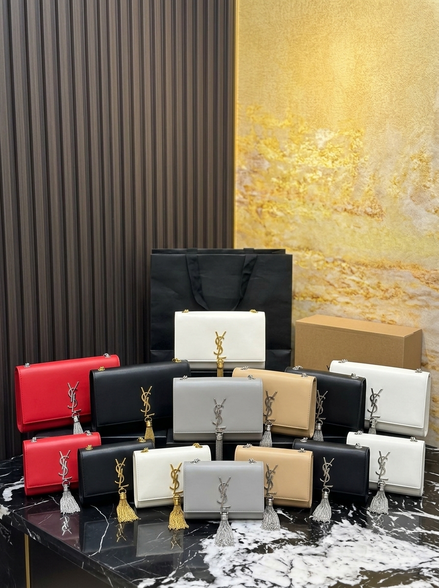YSL Kate Small& Medium Smooth Leather Chain Gold/Silver Tassel Shoulder Bag