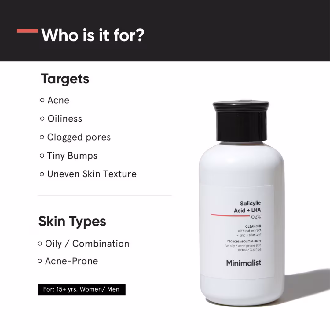 Minimalist  Salicylic Acid + LHA 2% Face Cleanser for Oily Acne Prone Skin