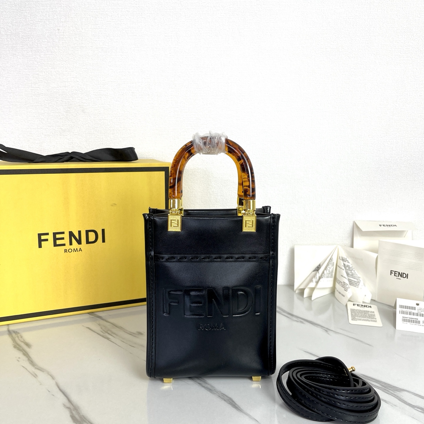 Fendi Sunshine Mini Leather Tote Bag