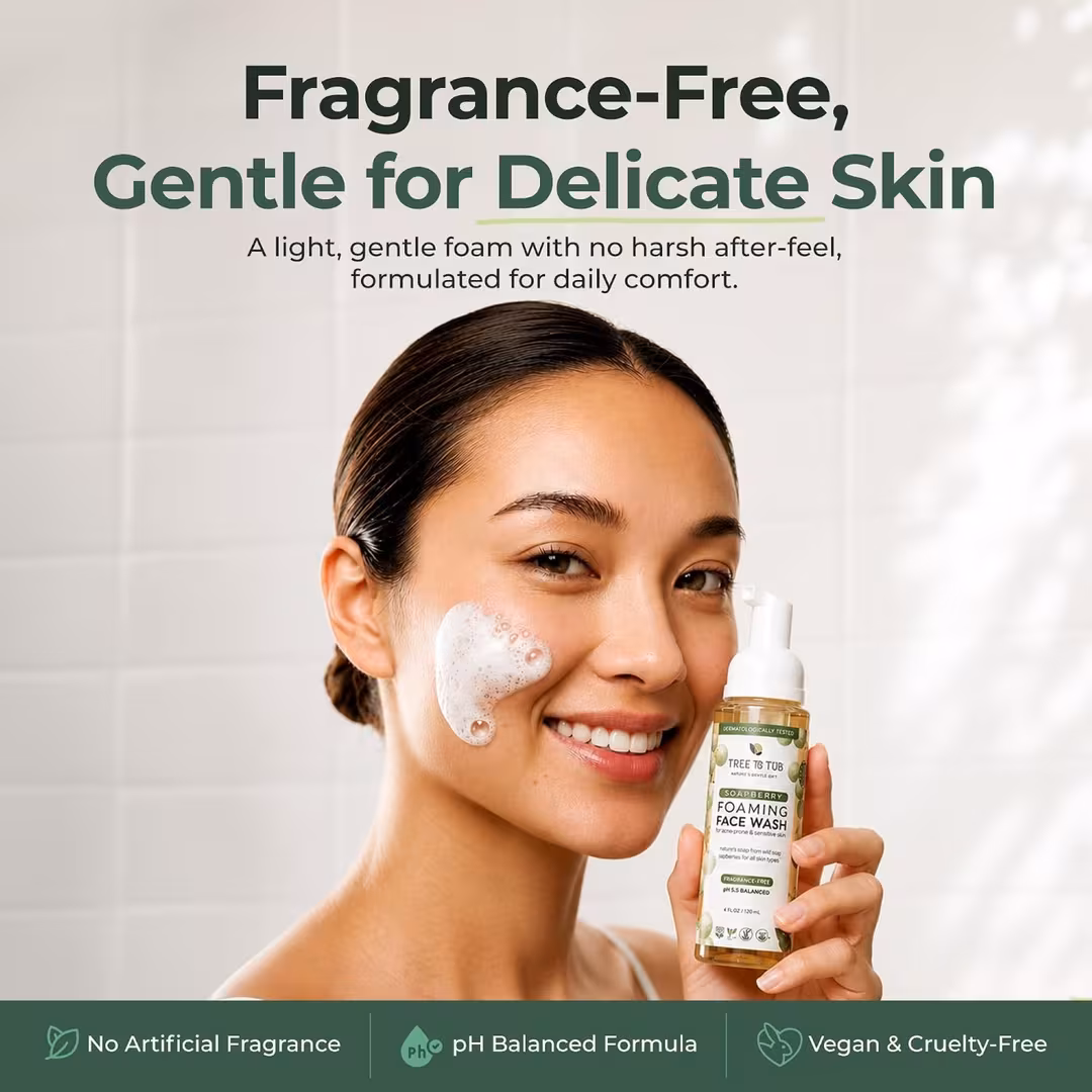 Tree To Tub  Fragrance-Free Soapberry Foaming Face Wash for Dry & Sensitive Skin