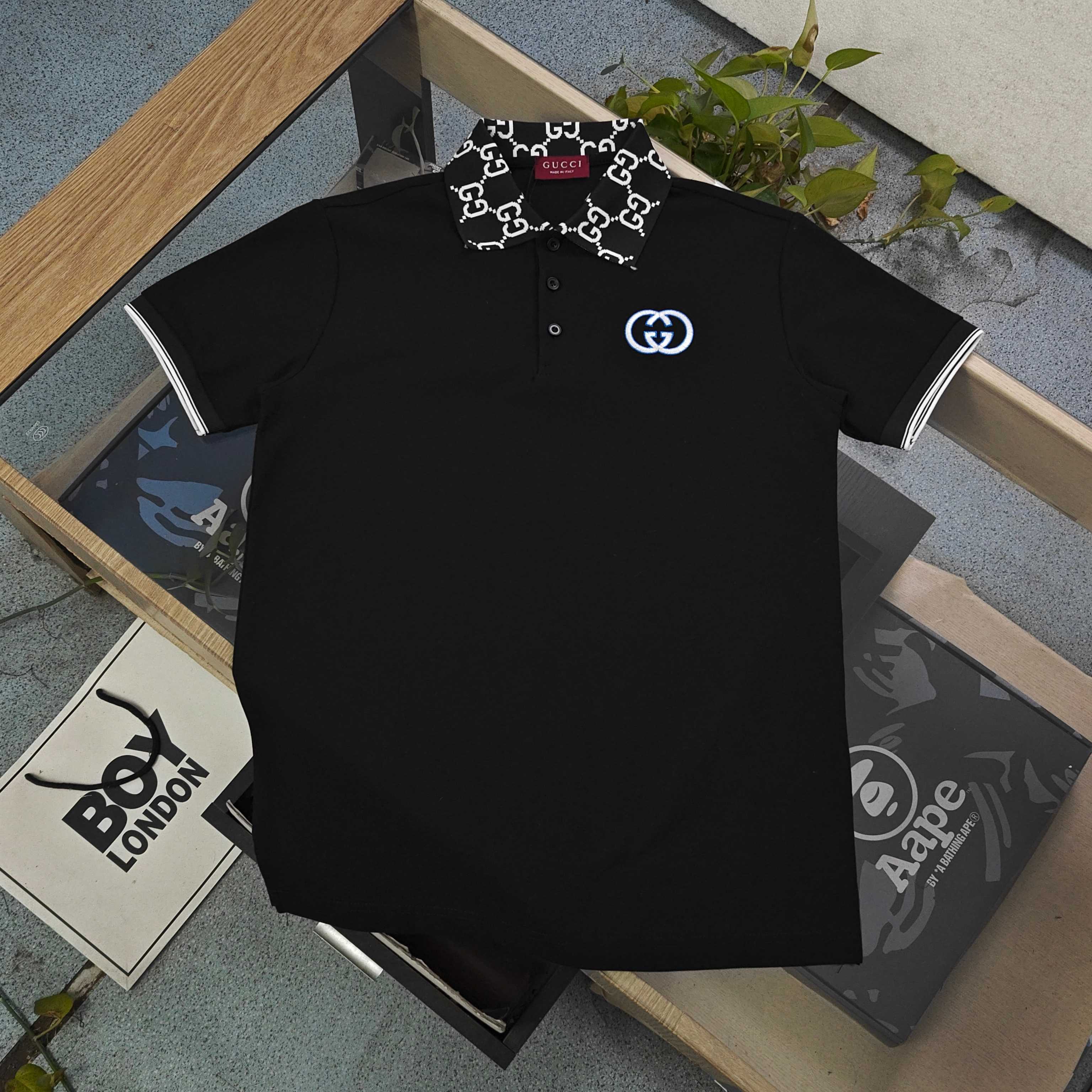 Gucci GG Monogram Collar Polo Shirt
