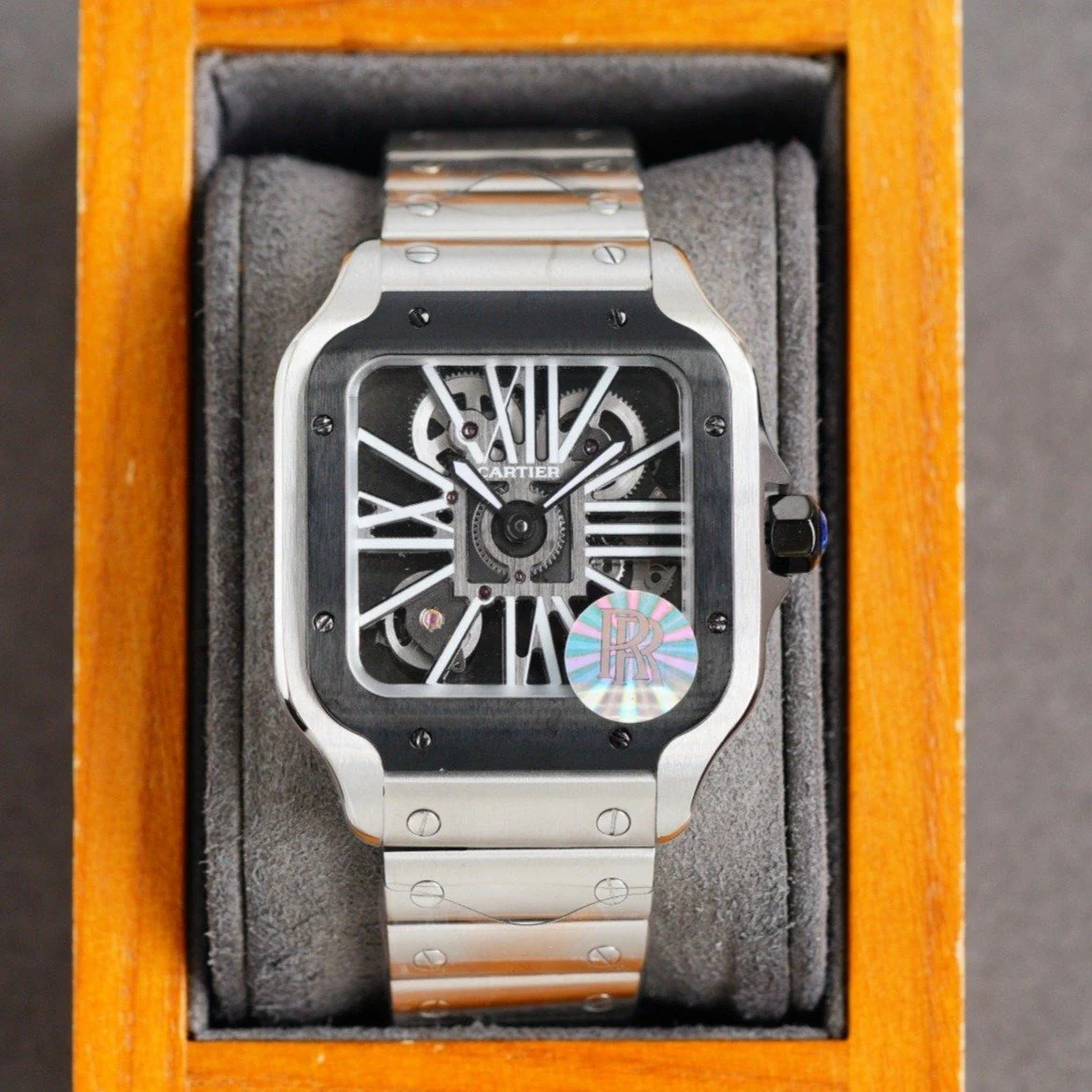 Cartier Watch SANTOS DE CARTIE STAINLES STEEL SKELETON DIAL ROSE GOLD BEZEL