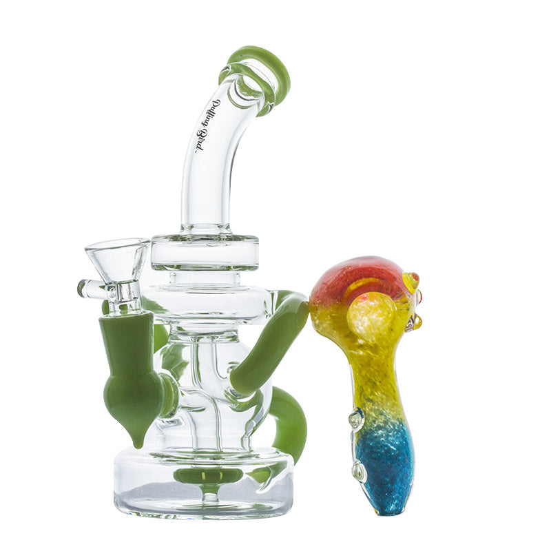 Wooden Stash Box Lock w/ Recycler Dab Rig Glass Pipe Set