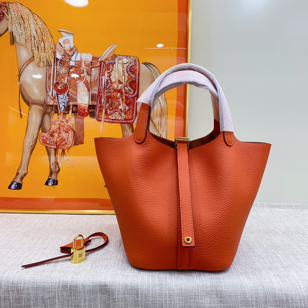 Hermes Clemence Picotin Lock Bag Golden Hardware-Orange Bag