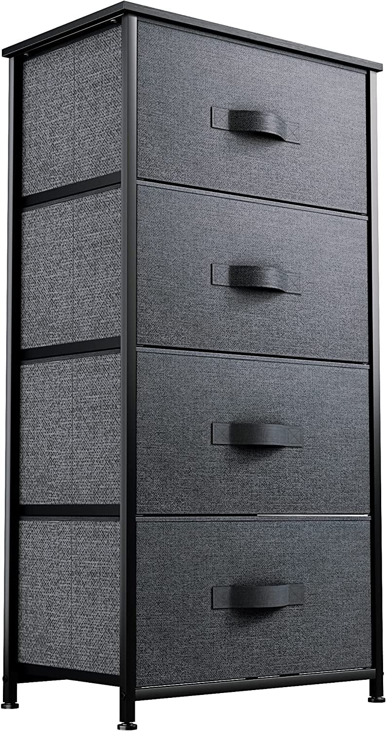 Dextrus 4-Drawer Fabric Dresser, Furniture Storage Tower Cabinet, Organizer for Bedroom, Living Room, Hallway, Closet & Nursery, Sturdy Steel Frame, Wooden Top, Easy-to-Pull Fabric Bins(Gray)