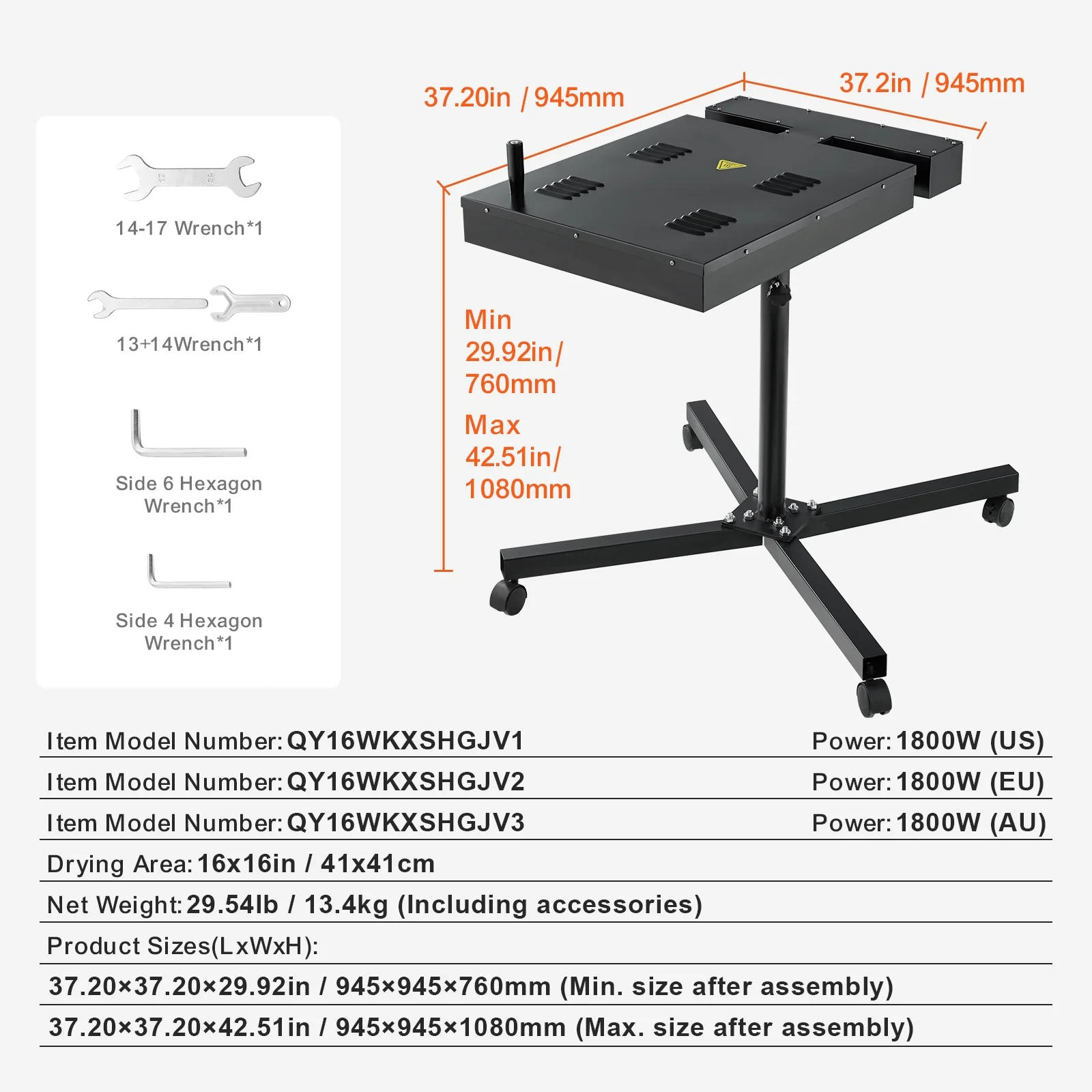 KFFKFF Pro Flash Dryer, 16x16 inch, Enhanced 1800W Flash Dryer for Screen Printing Equipment, Temperature Regulation 0-750? Stand with Adjustable Height, 360° Swivel, Garment Drying Device