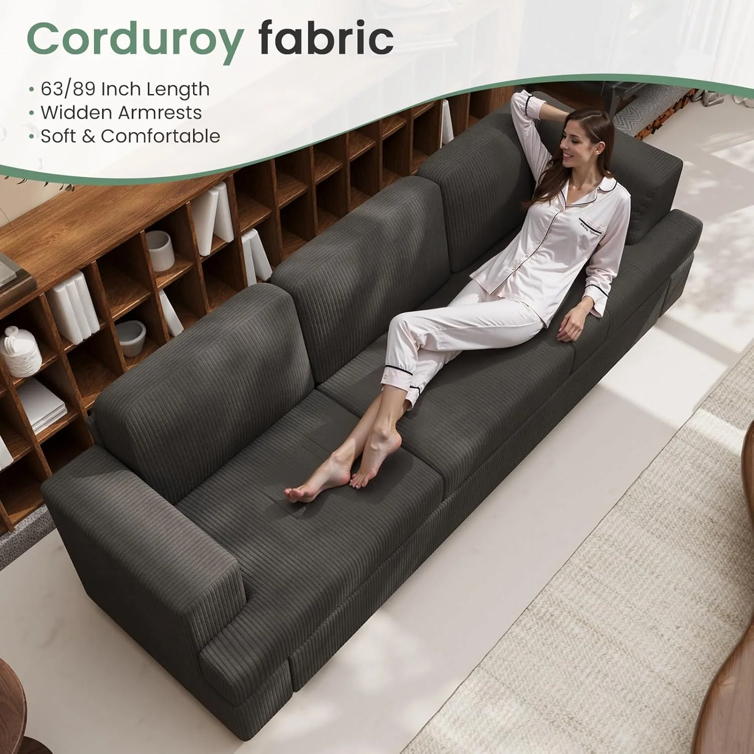 YOUDENOVA 2 Piece Set Comfy Sofa Couch, 3 Seater & Loveseat Sofa with Deep Seats, Modern Sleeper Couch for Living Room,Dark Grey