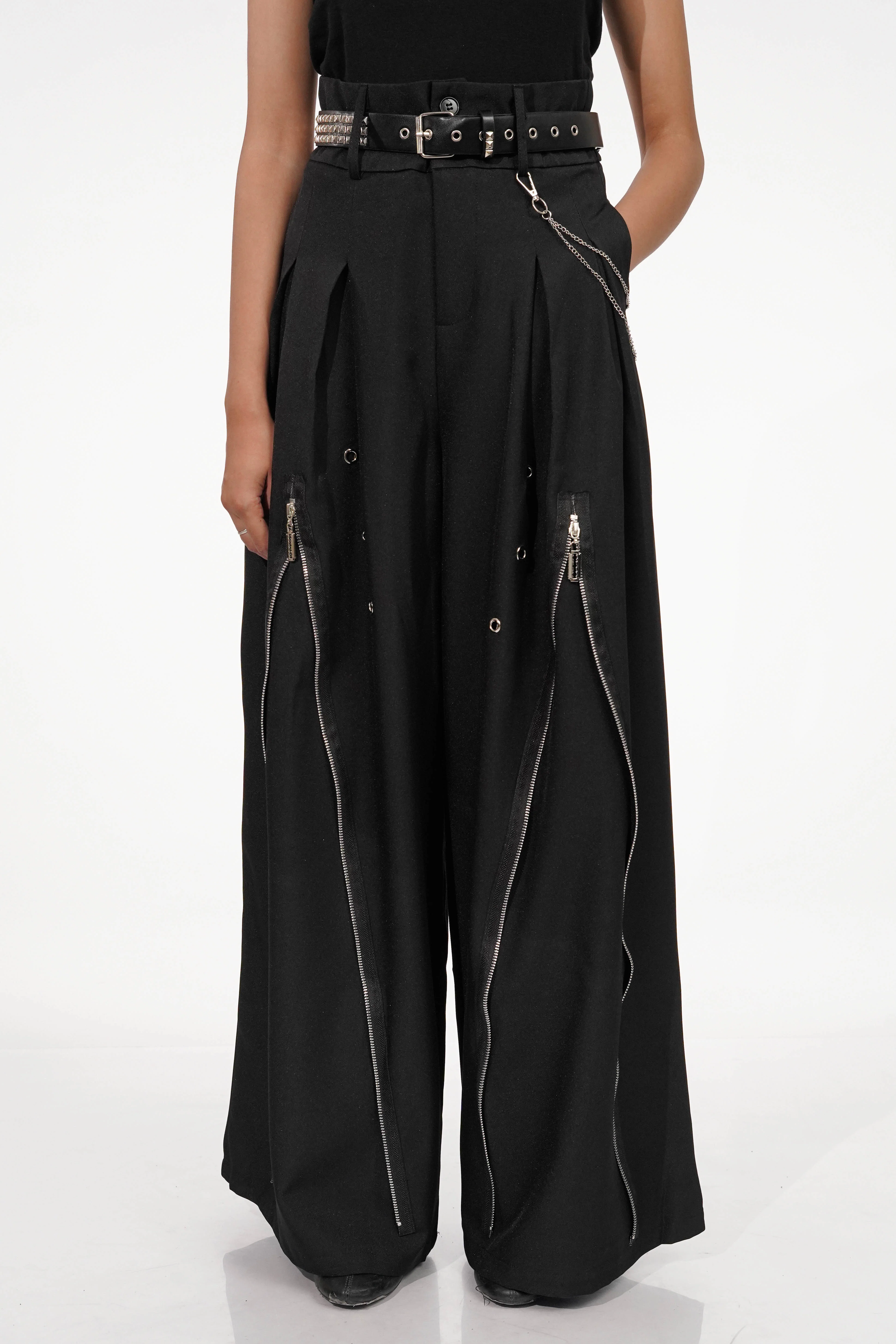 Shay Black Zip-detail Wide Pants