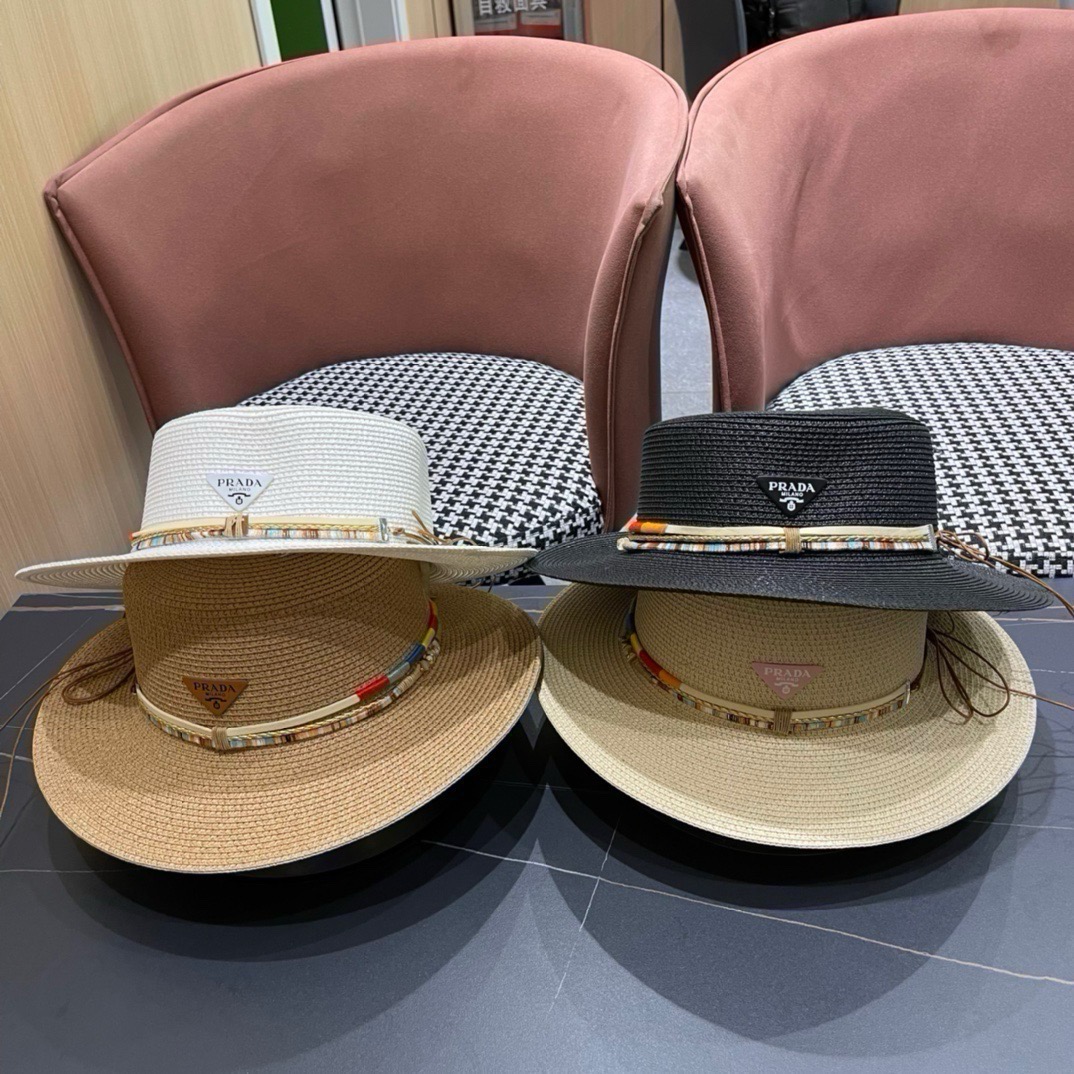 Prada Triangle Logo Boater Hat Sun Hat