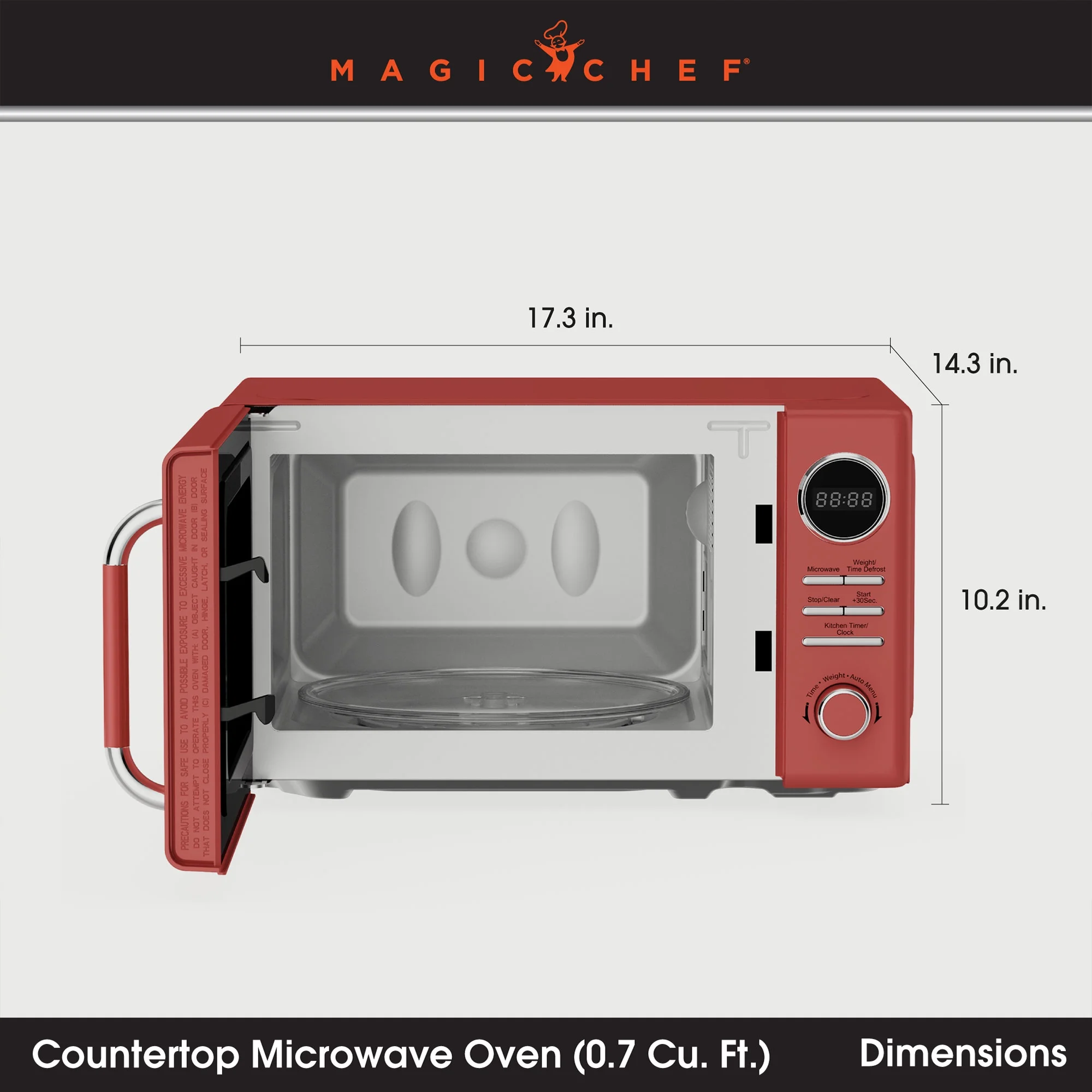 Magic Chef 0.7 Cubic Feet 700 Watt Classic Retro Countertop Microwave, Red