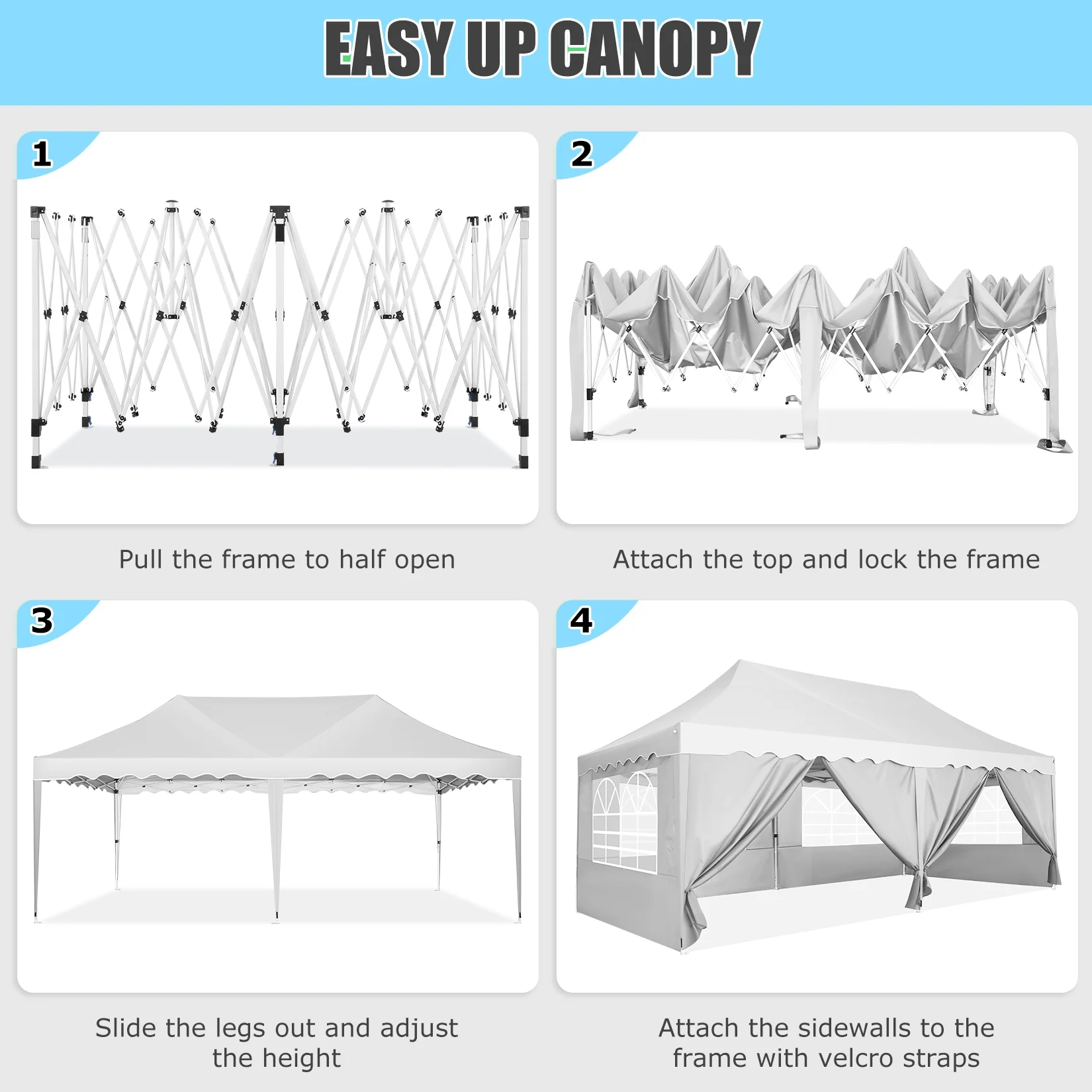 HOTEEL Canopy 10'x20' Pop Up Canopy Tent Heavy Duty Waterproof Adjustable Commercial Instant Canopy Outdoor Party Canopy Parties,Wedding,Outside Patio,Event,Backyard,White