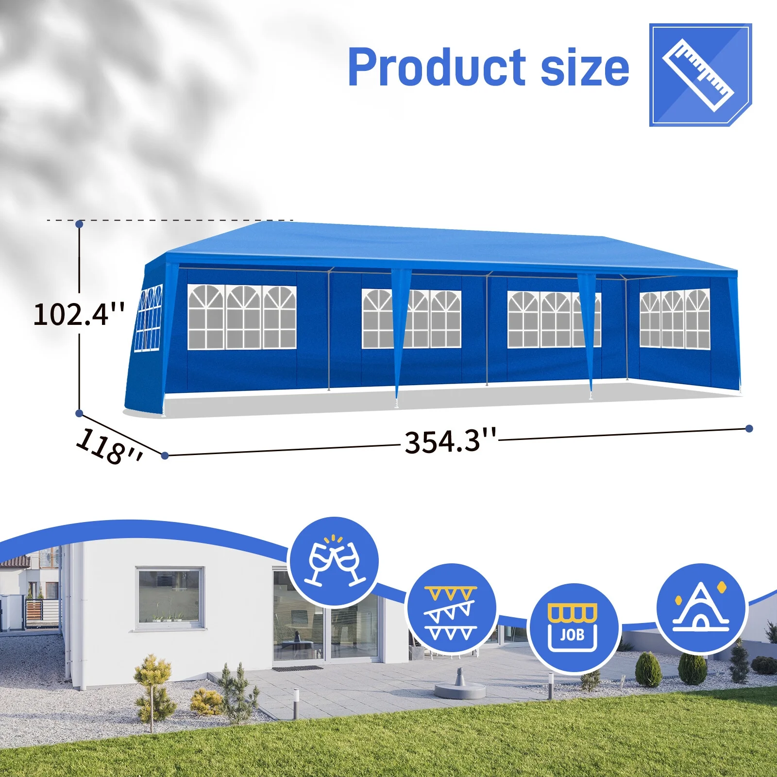 SONGMY Party Tent, Tents for Parties, Outdoor Gazebo Wedding Patio Camping Carport Canopy Shade Canopy Tent with Removable Sidewalls, Outside Event for Garden, Backyard (10'x30' Eight Sides Blue)