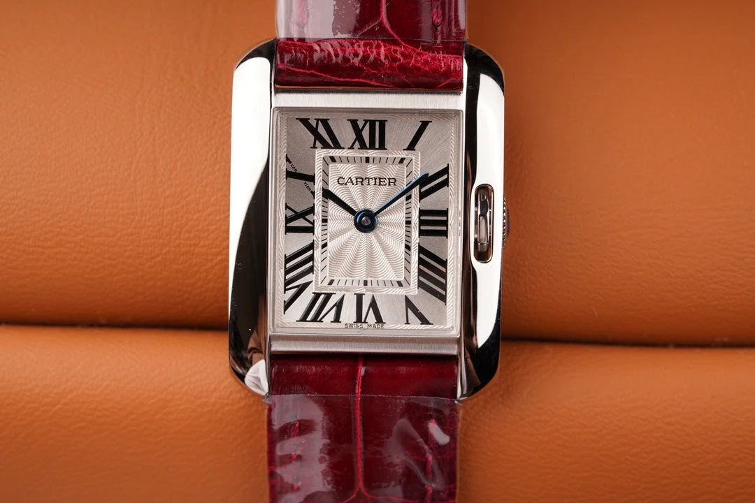 Cartier Watch TANK ANGLAISE STEEL RED LEATHER