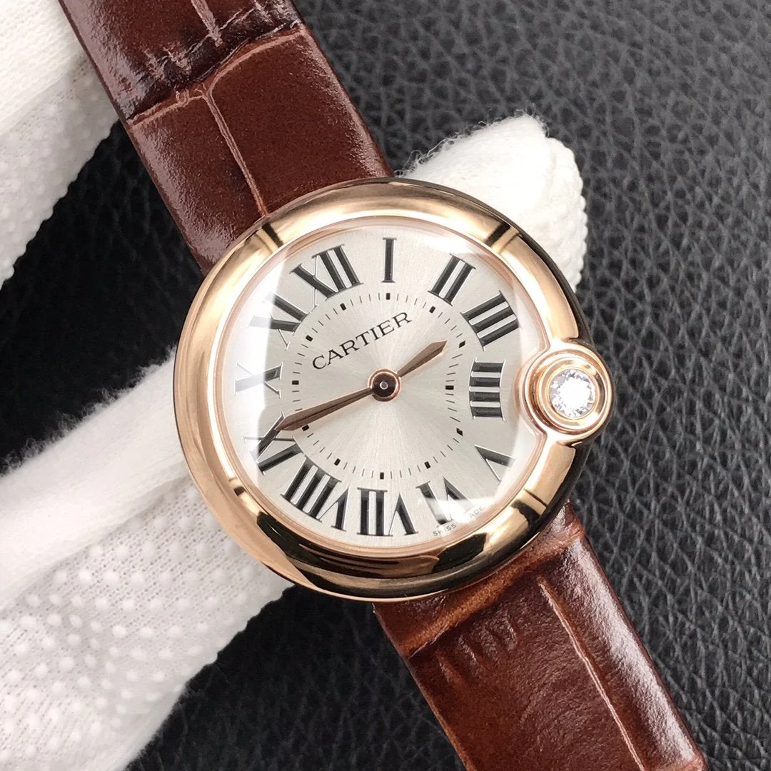 Cartier Watch BALLON BLANC DE CARTIER QUARTZ ROSE GOLD BROWN LEATHER