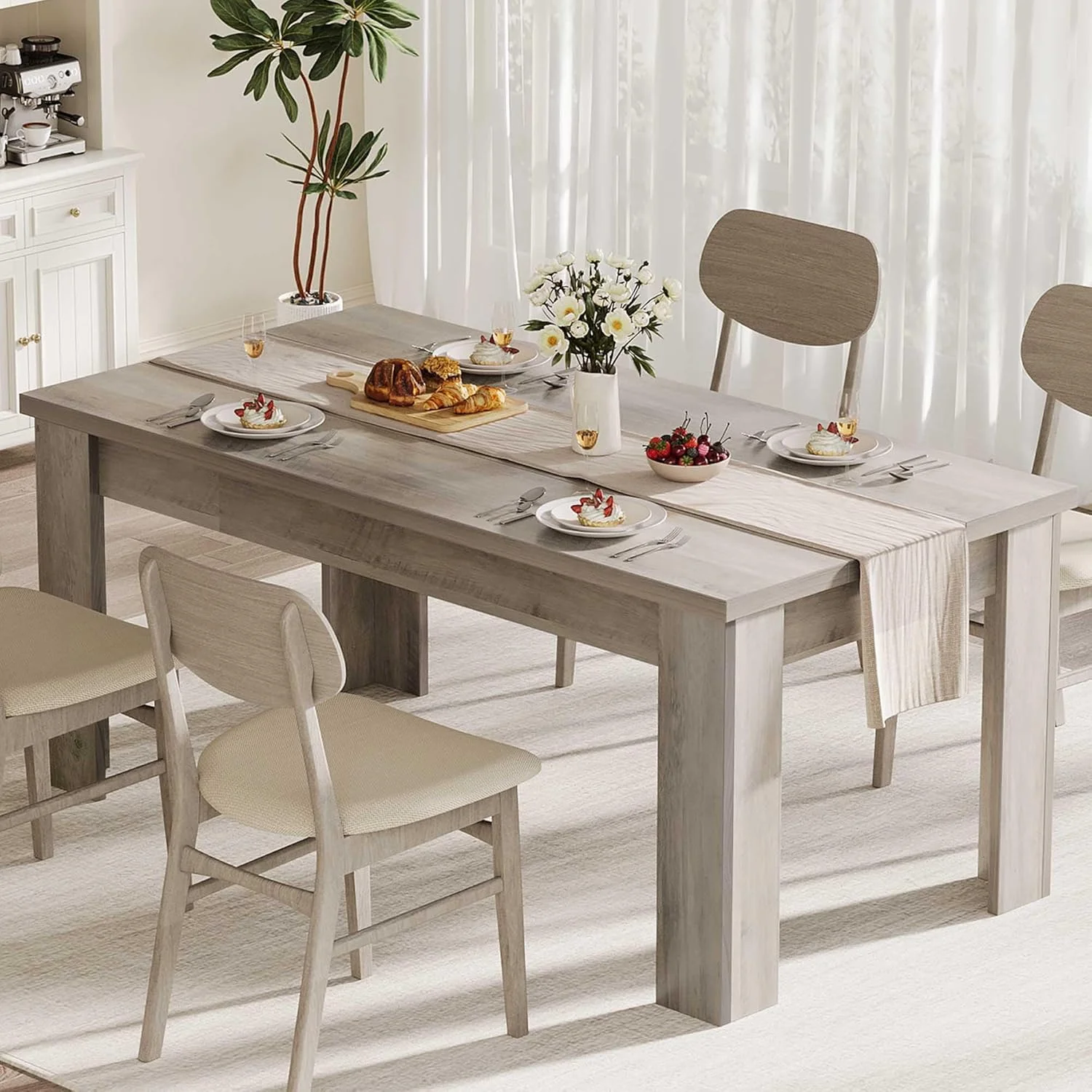 Huloretions Dining Table for 4-6, 63" Inch Dining Tables for 4, Farmhouse Large Kitchen Dining Table, Rectangular Dining Room Table, Dinner Table for Kitchen, Living Room, Dining Room, Rustic Gray