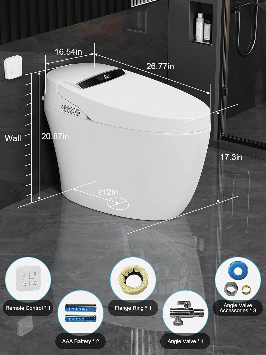 Vipbear Smart Toilet with Heated Seat and Night Light, Tankless Toilets for Bathroom, Modern One Piece Toilet Standard Comfort Height Toilet with Auto Flush, Auto Open Close Lid/Seat,Slow Close, ADA