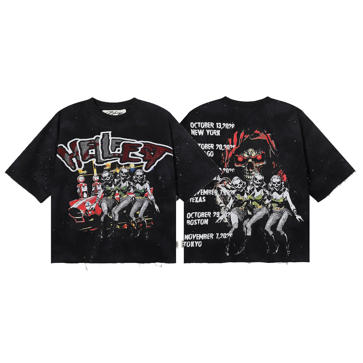 Skeleton Racing Car Flashing Diamond Short-sleeved Shirt