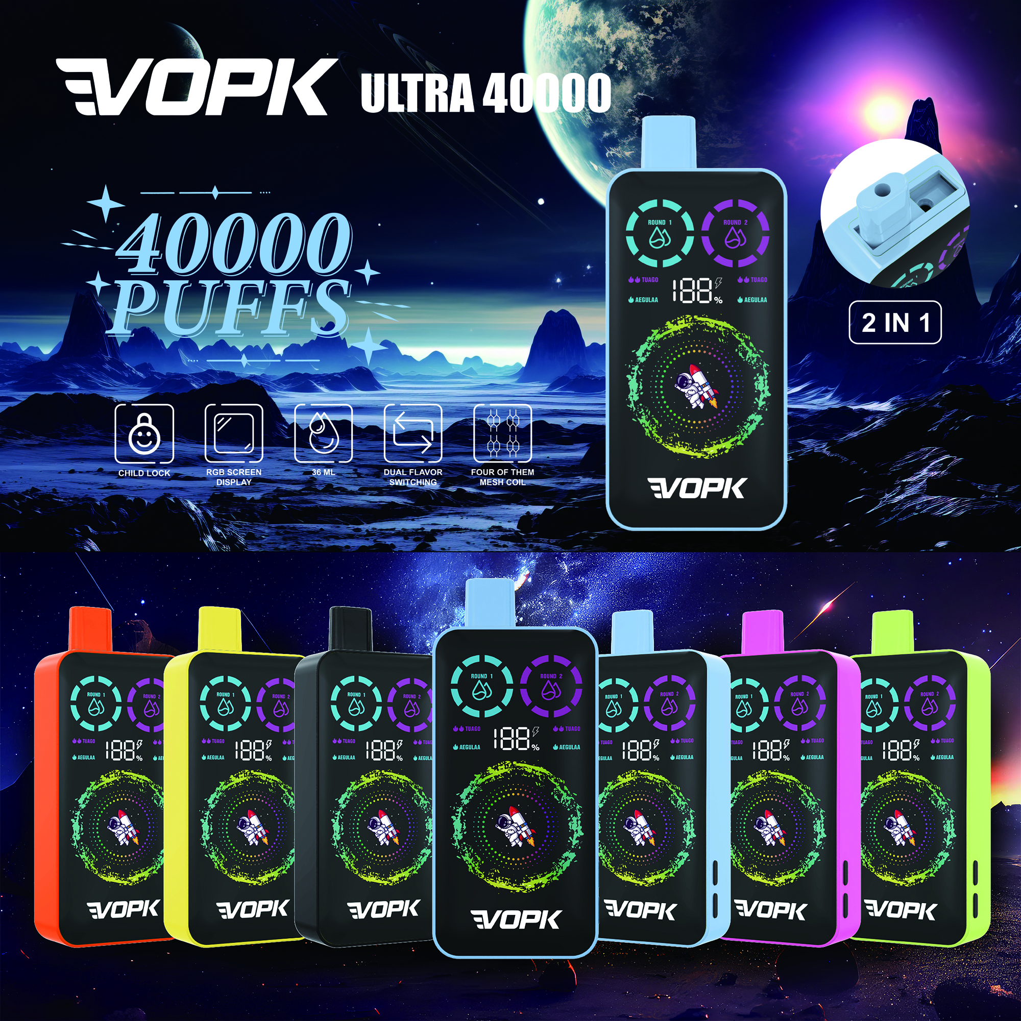 VOPK 40K PUFFS 6 FLAVORS