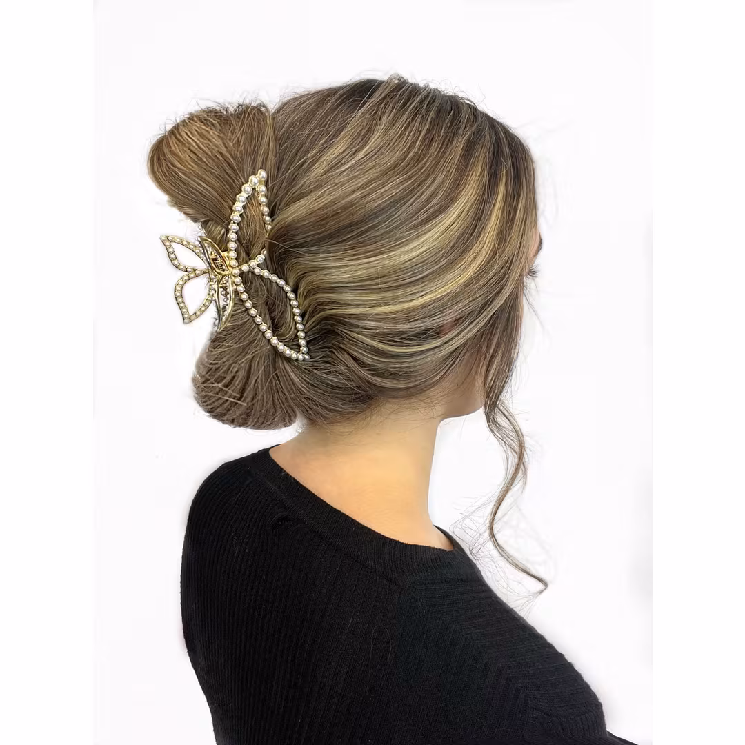 Pink Pewter  Leaflet Metal Claw Clip