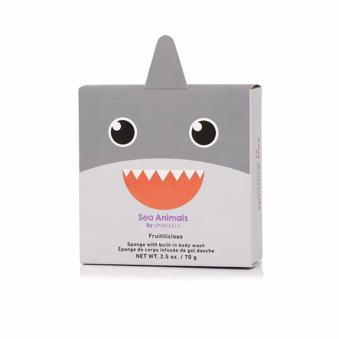 SPONGELLE  Sammy Shark Sea Animals Body Buffer | Kids Body Wash Infused Buffer