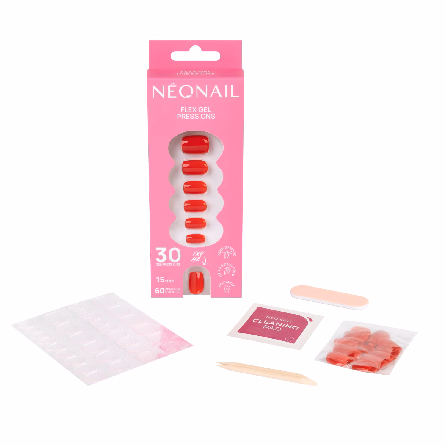 Flex Gel Press Ons 30 Stk - Bold Red Short Square