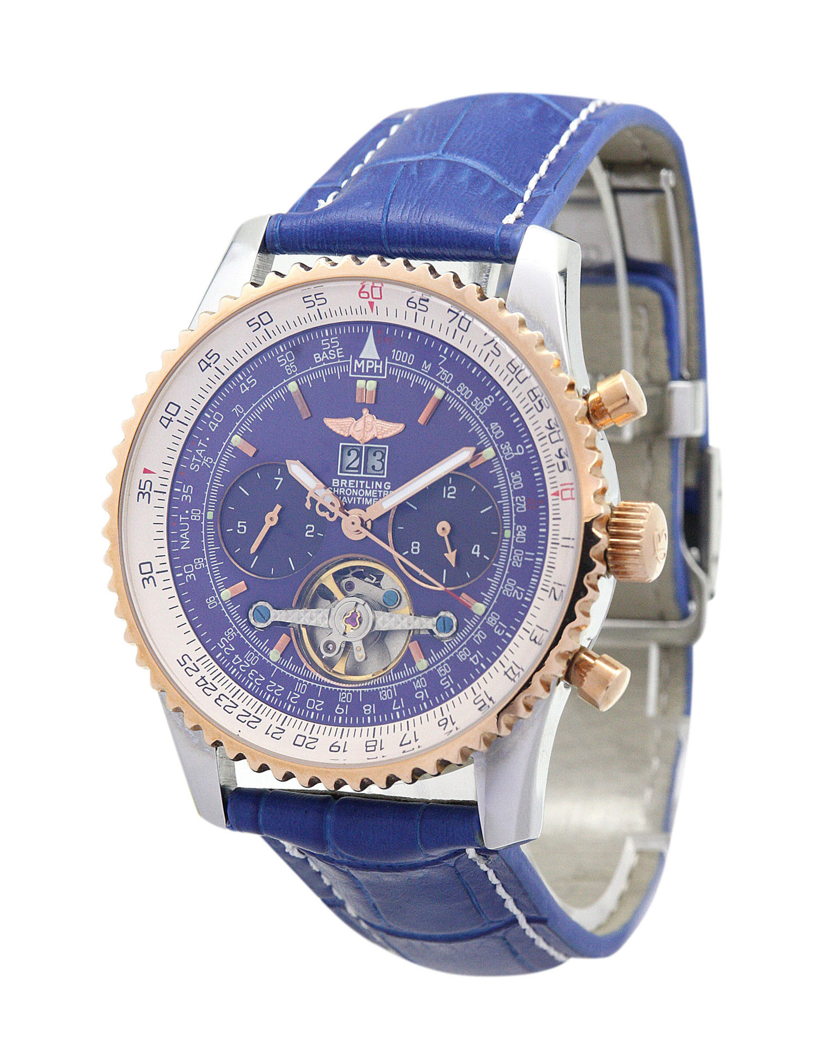 Replica Breitling Navitimer World Blue Dial Leather Strap A24322