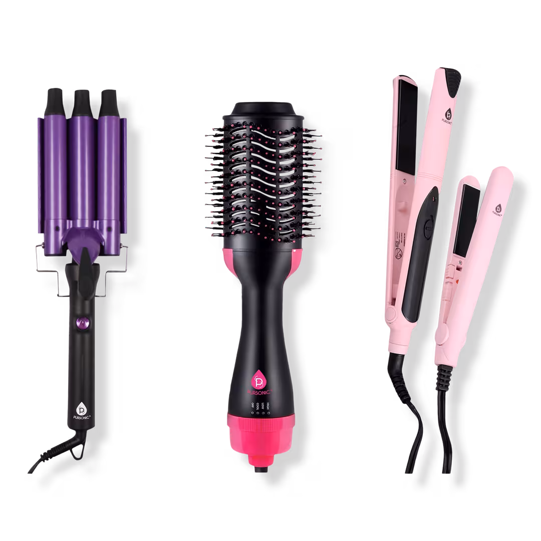 PURSONIC  Triple Barrel Curler, One-Step Volumizer & Flat Iron Duo Pack