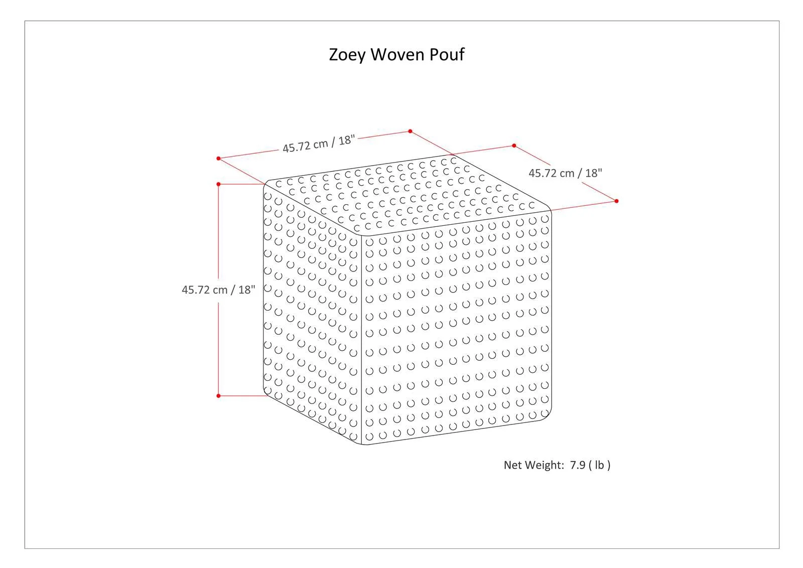 Simpli Home Zoey Boho Cube Woven Pouf in Multi Color Cotton and Wool