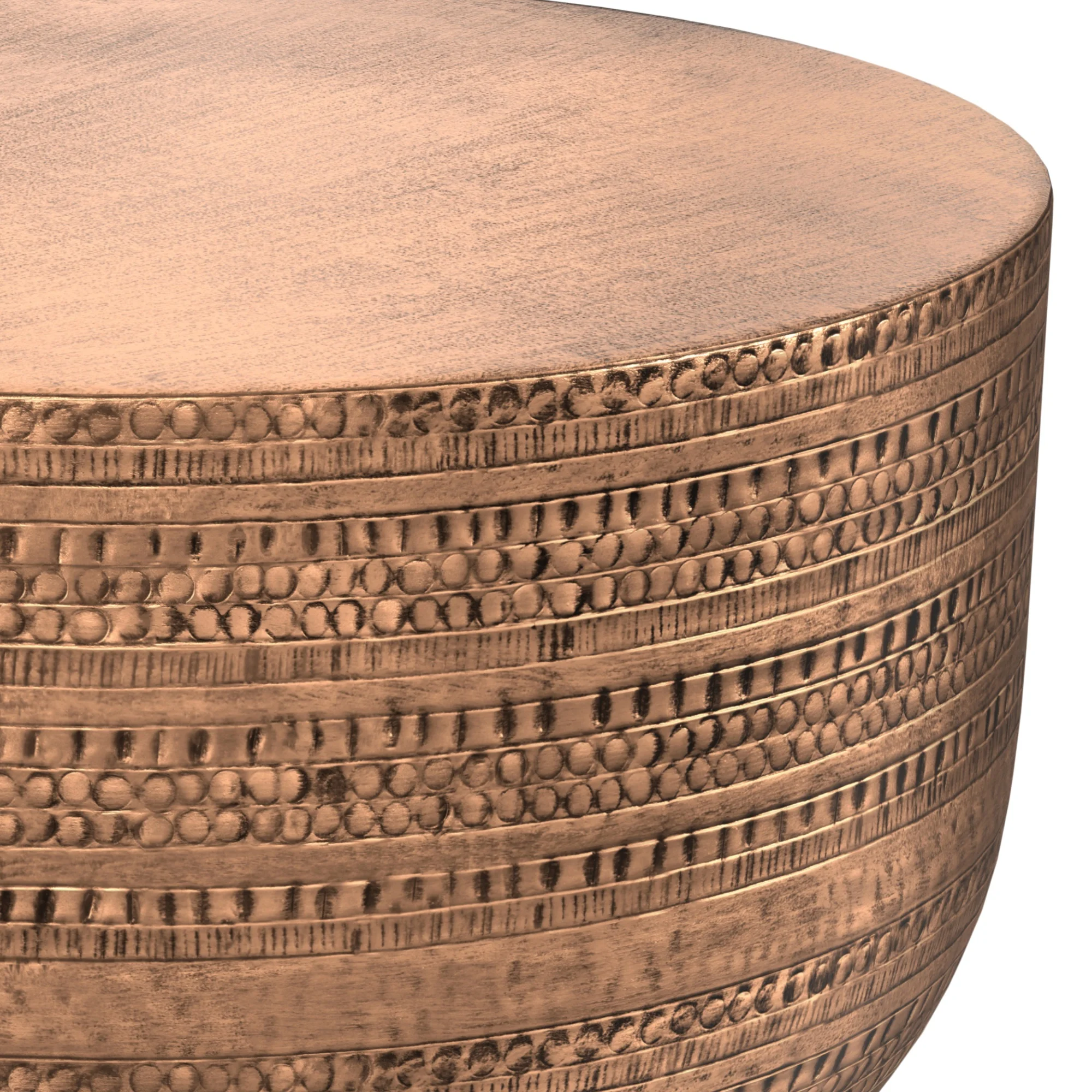 Johnsen 29.5 inch Wide Boho Metal Coffee Table in Antique Copper Iron, Assembled