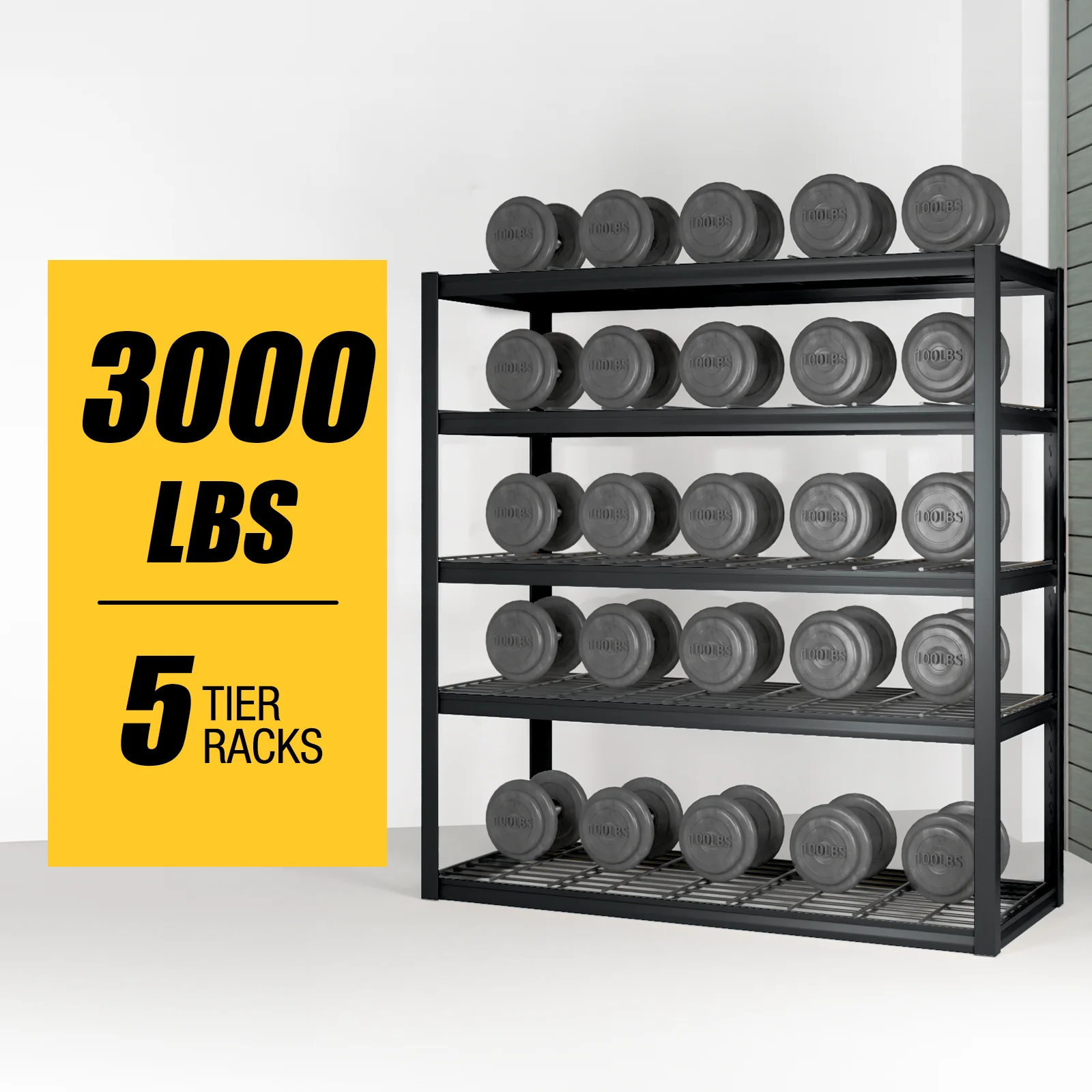 Alvantor 5-Tier Heavy Duty Storage Shelves Unit, 3000LBS Capacity Metal Shelving Rack,Black